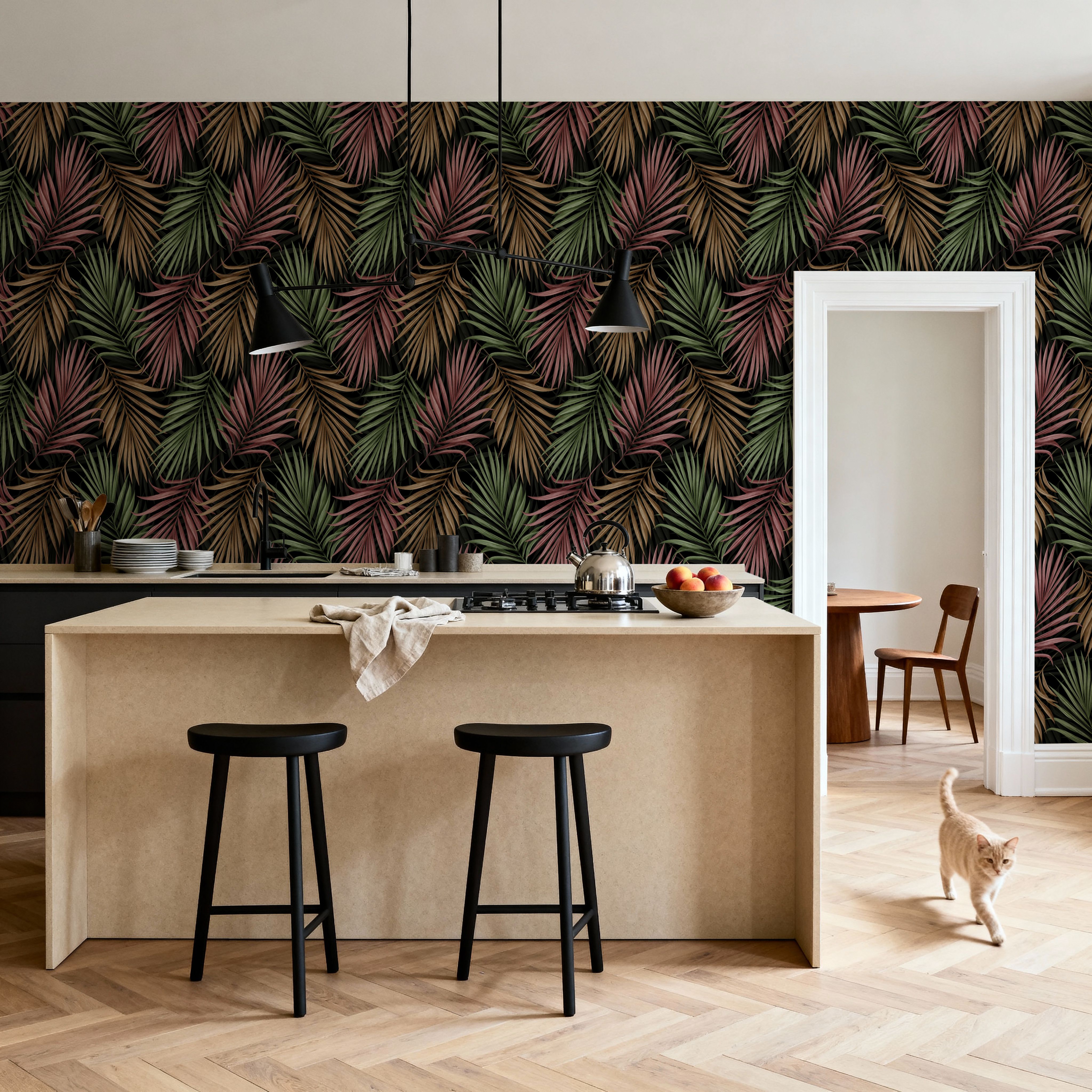 Bright Palms Pattern, Plum & Brown