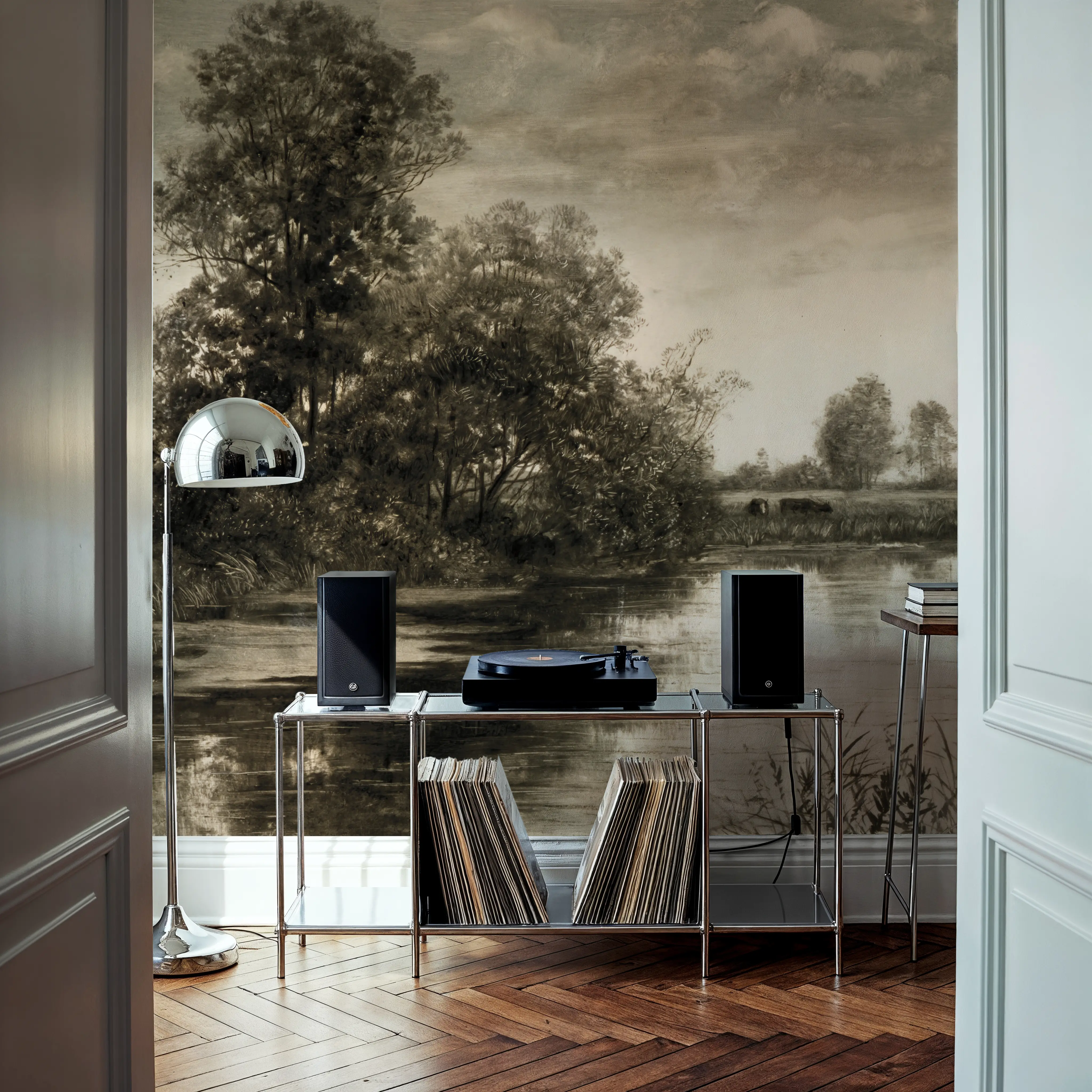 Papier Peint Panoramique - Pastoral Pond Landscape - Feuillage Nature - Marron - Couloir et escaliers - Wallism Belgique