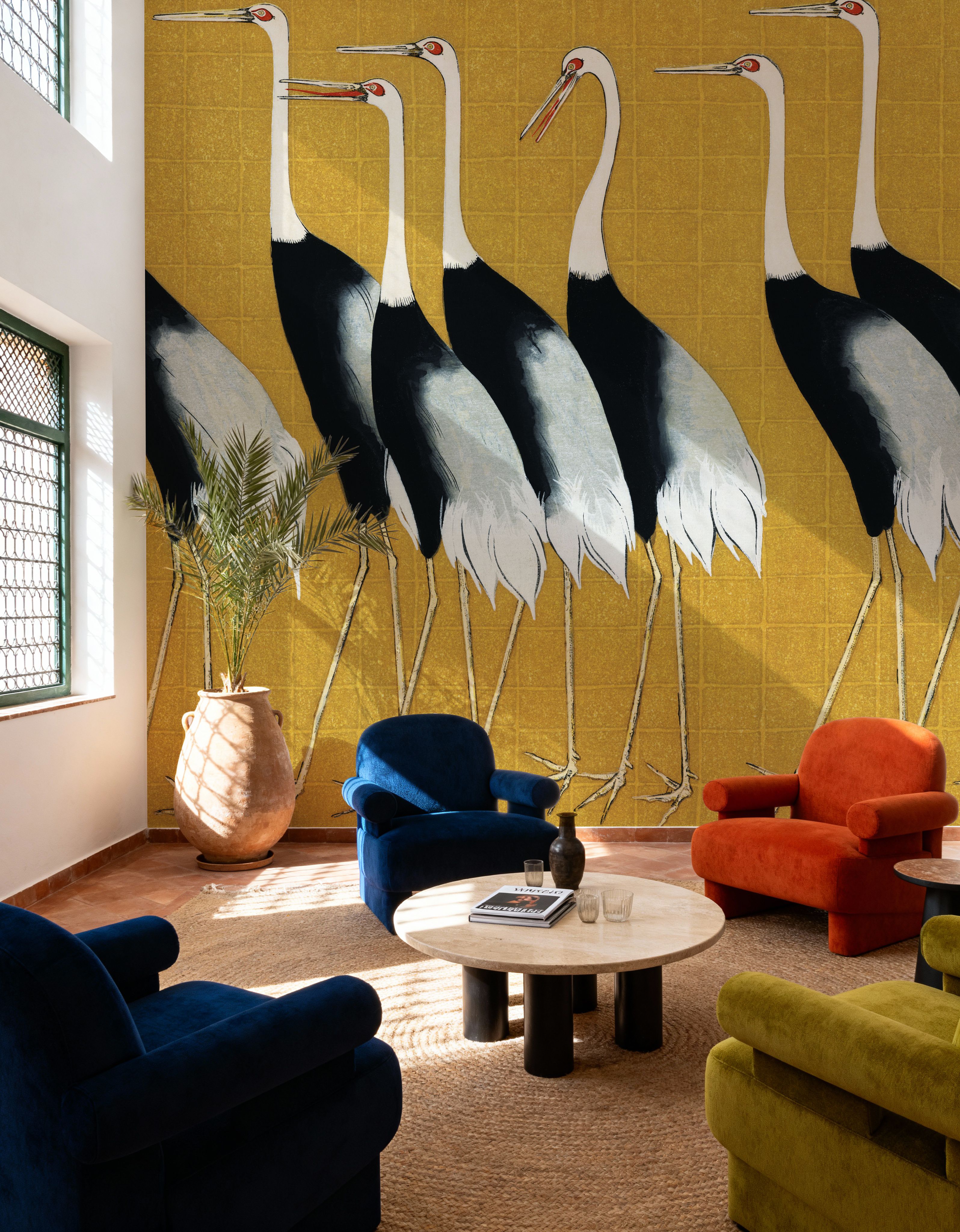 Flock of Traditional Japanese Red Crown Crane