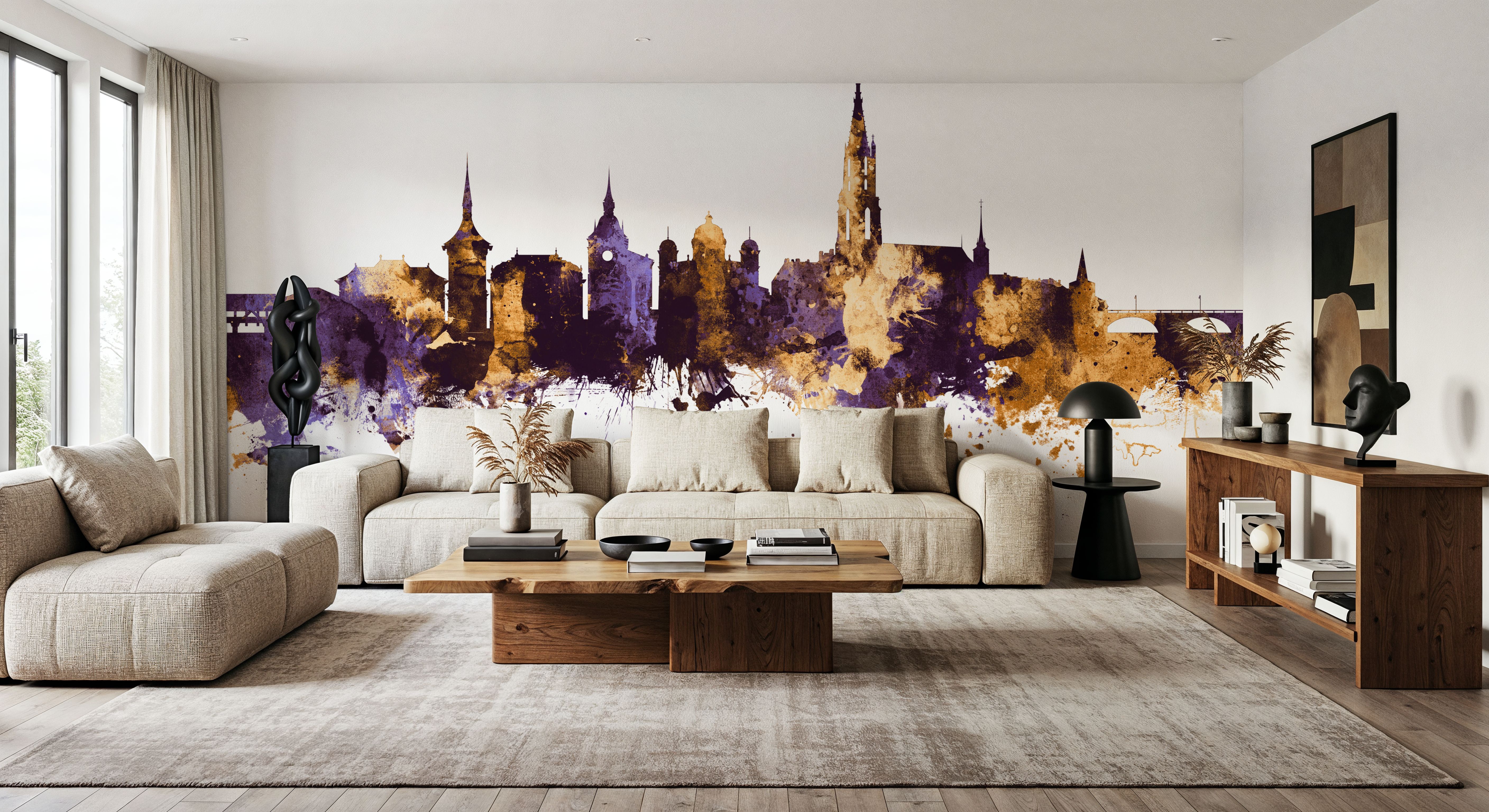 Bern Switzerland Skyline Purple & Gold