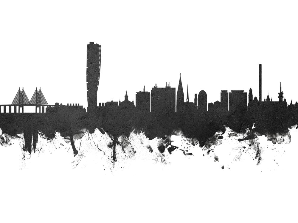 Malmö Sweden Skyline Black & White