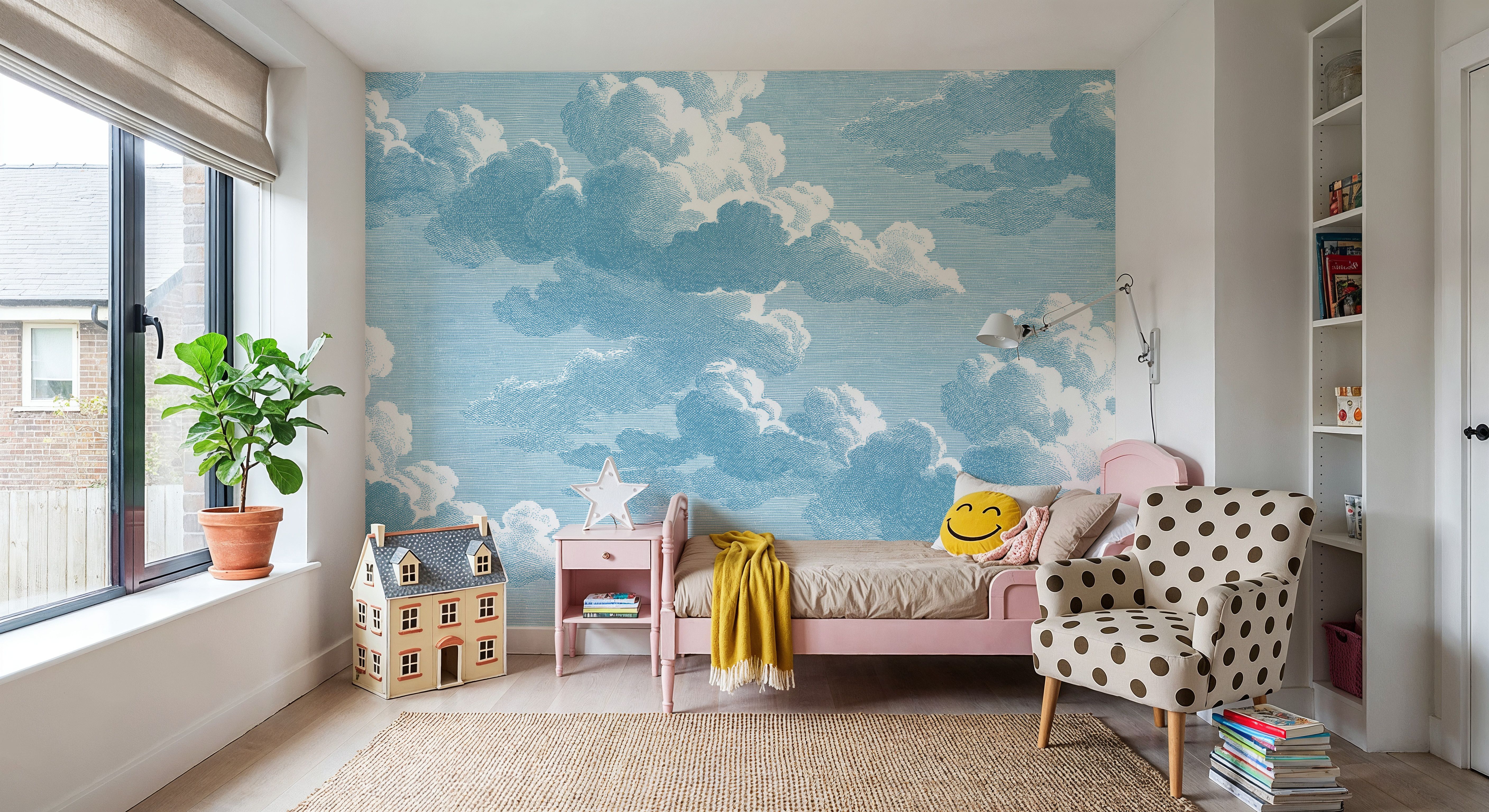 Intaglio Clouds, Washed Demin, Tapeten