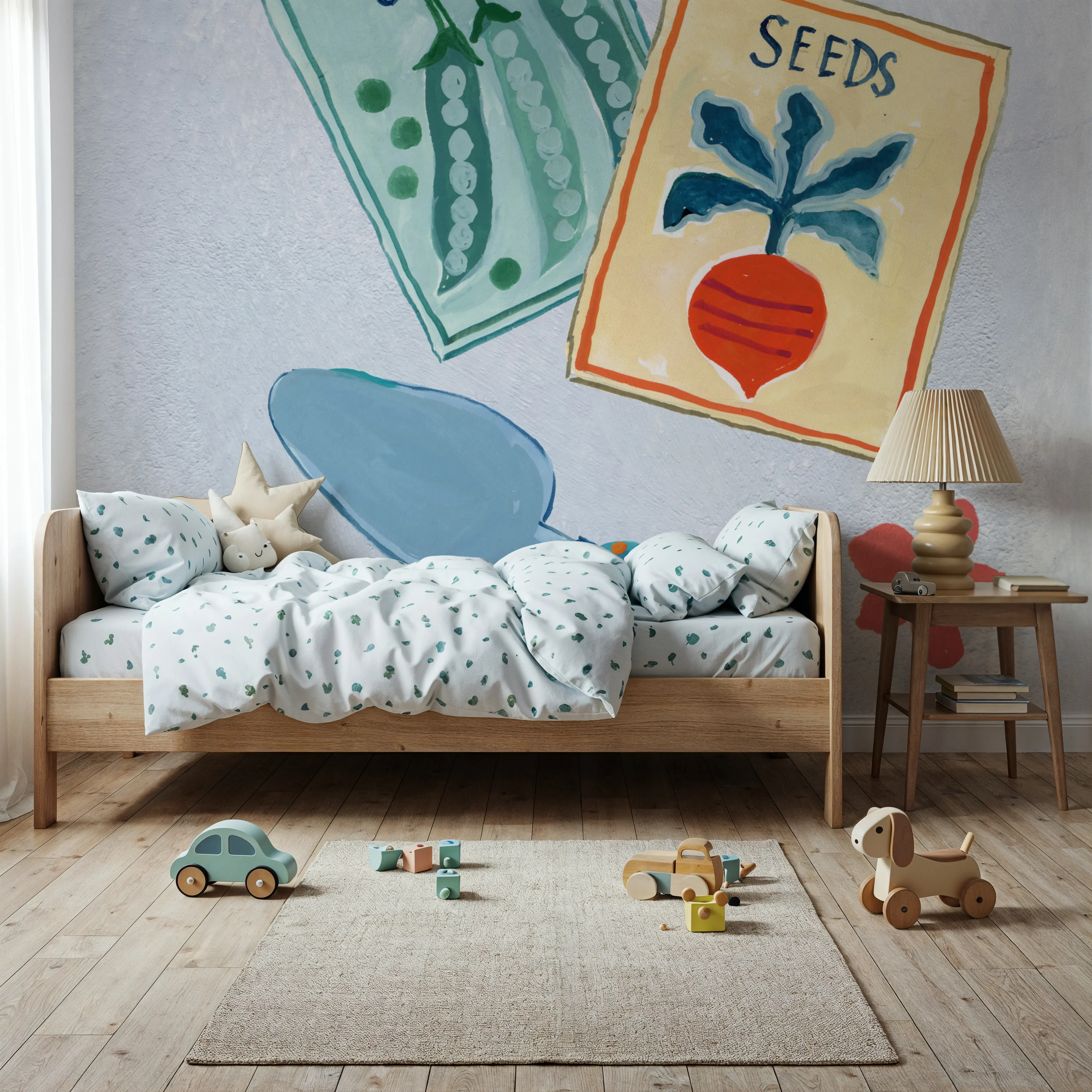 Fotobehang - In the Garden III - Grafische Kunst Hobby Mural - Blauw - Kinderkamer - Wallism België - Zelfklevend of Vliesbehang