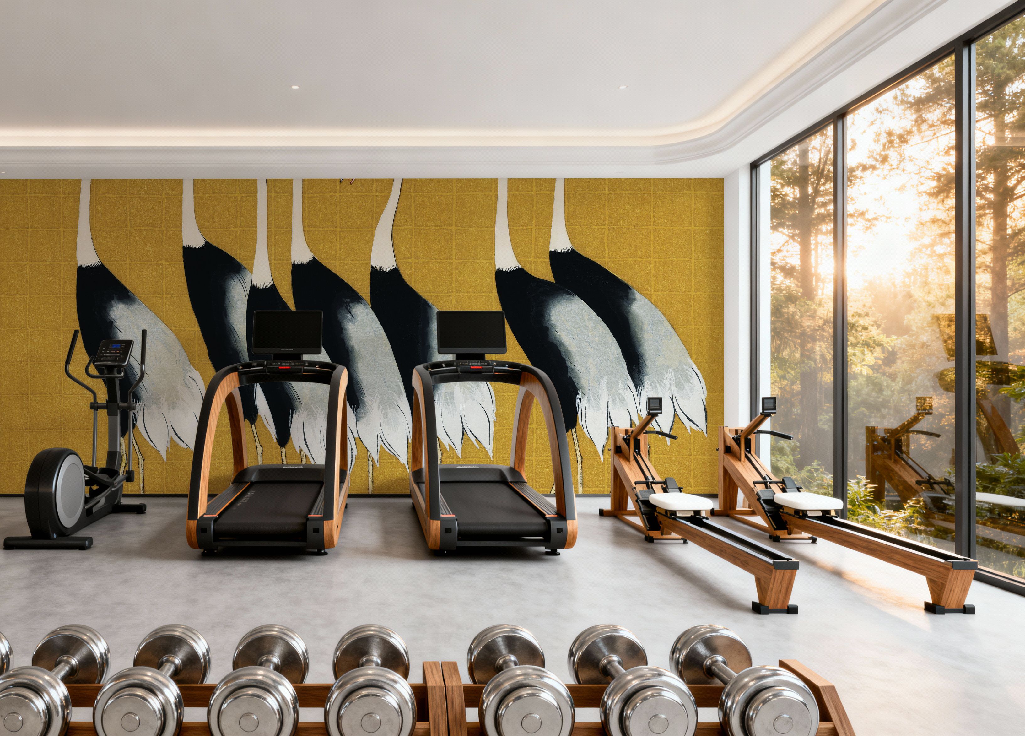 Flock of Traditional Japanese Red Crown Crane, Wallpaper