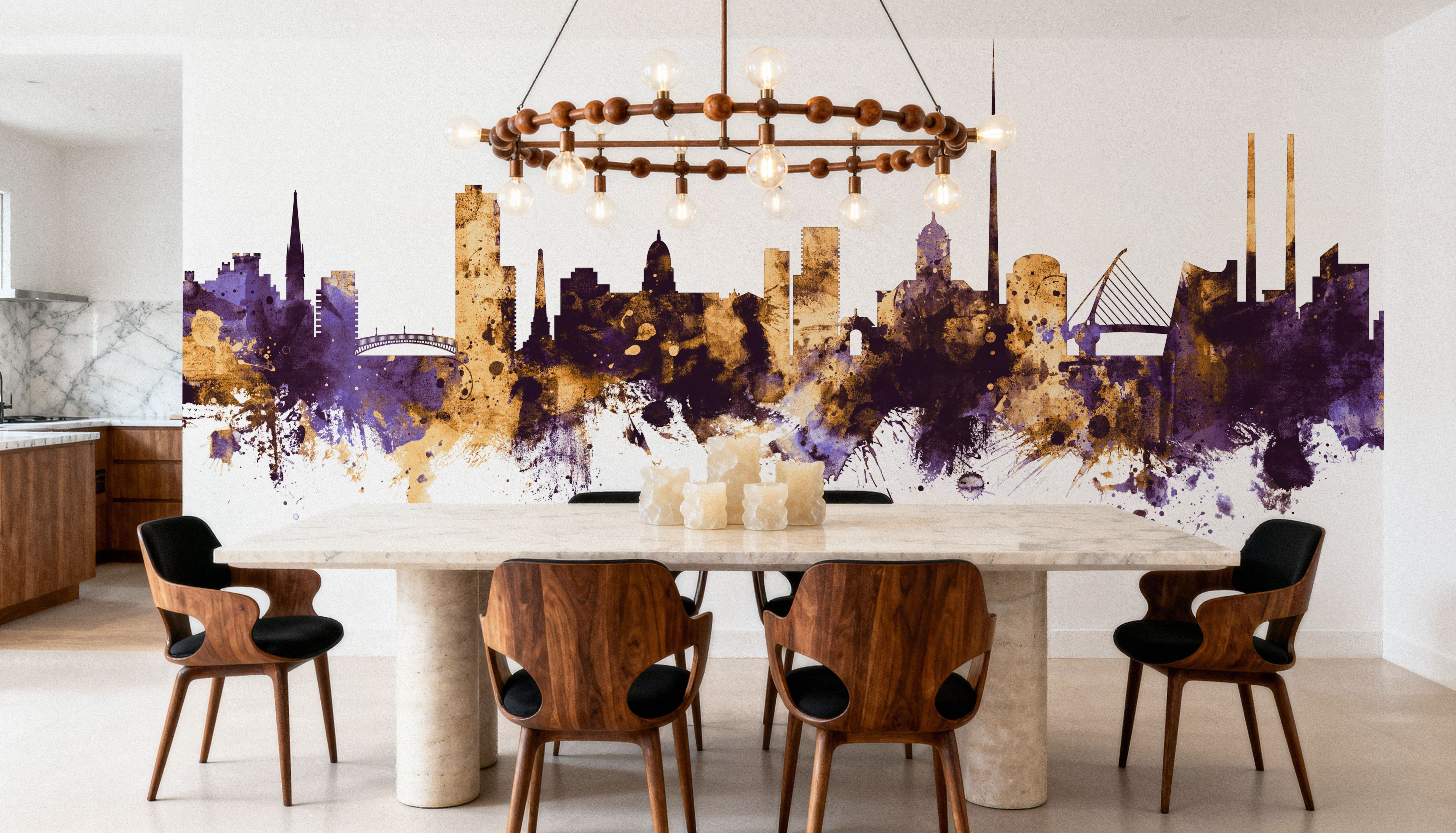 Dublin Ireland Skyline Purple & Gold, Tapeten