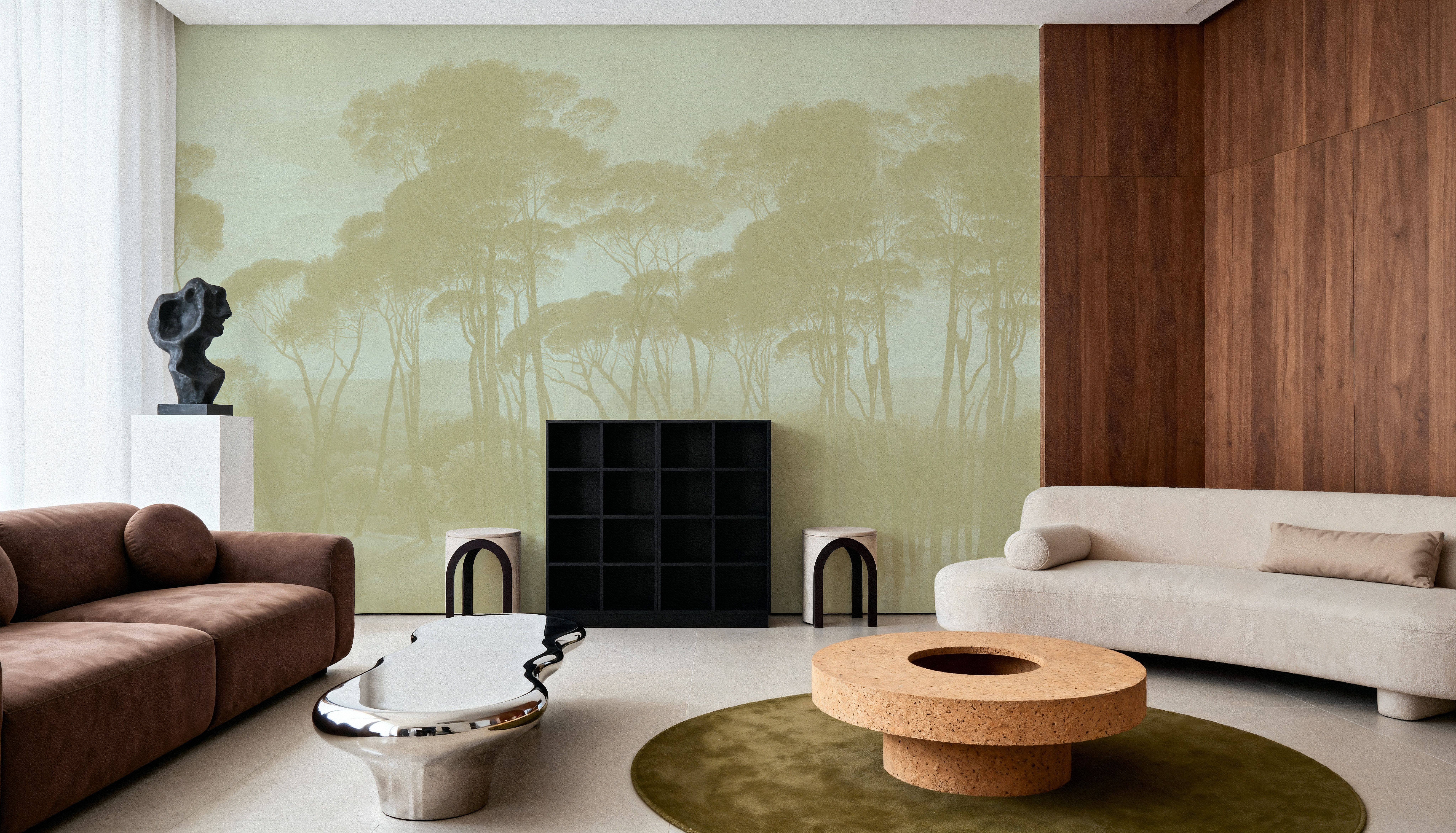 Mediterranean Pine Landscape, Greenish Beige, Tapeten