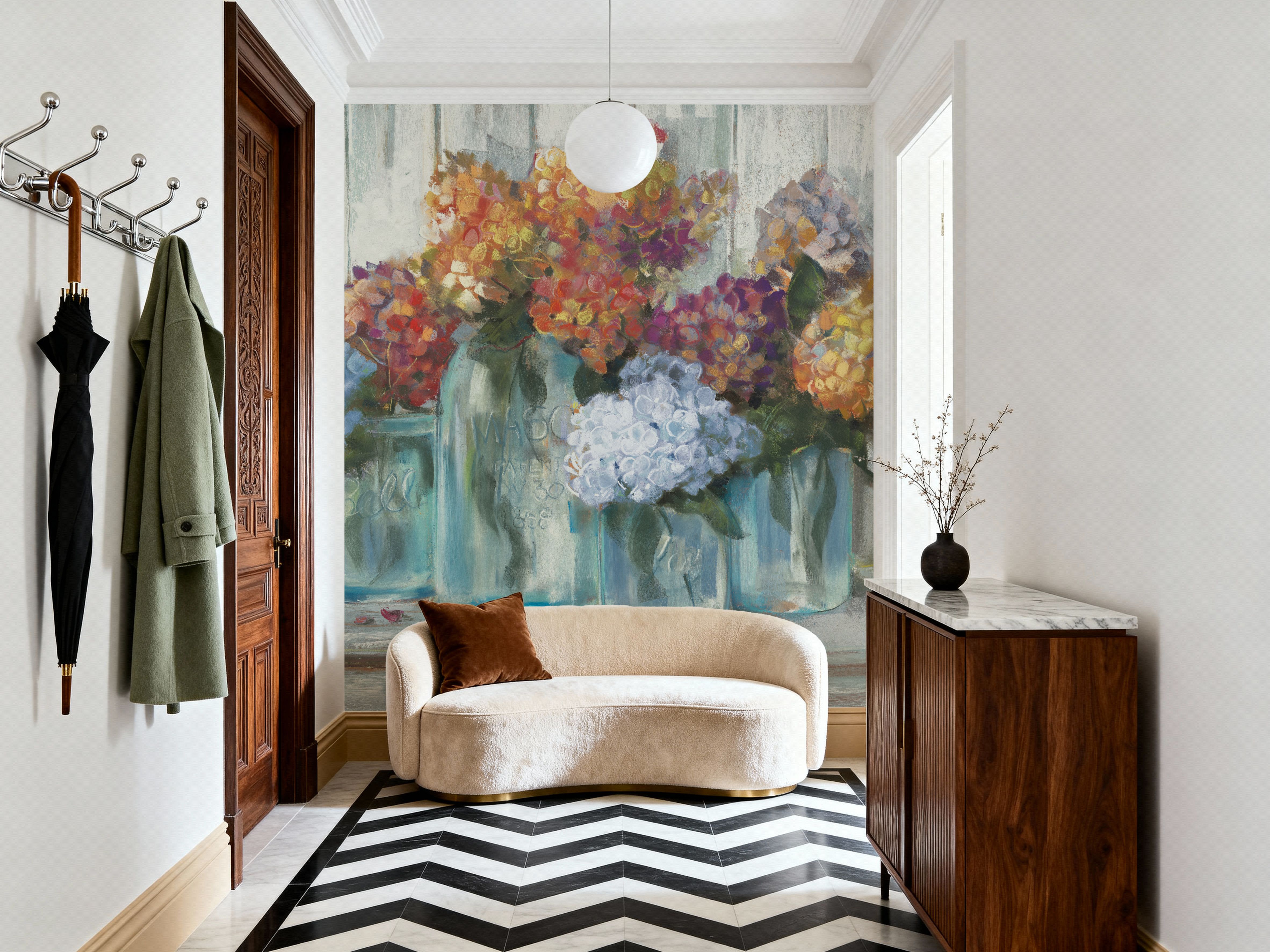 Hydrangeas in Glass Jars Blue