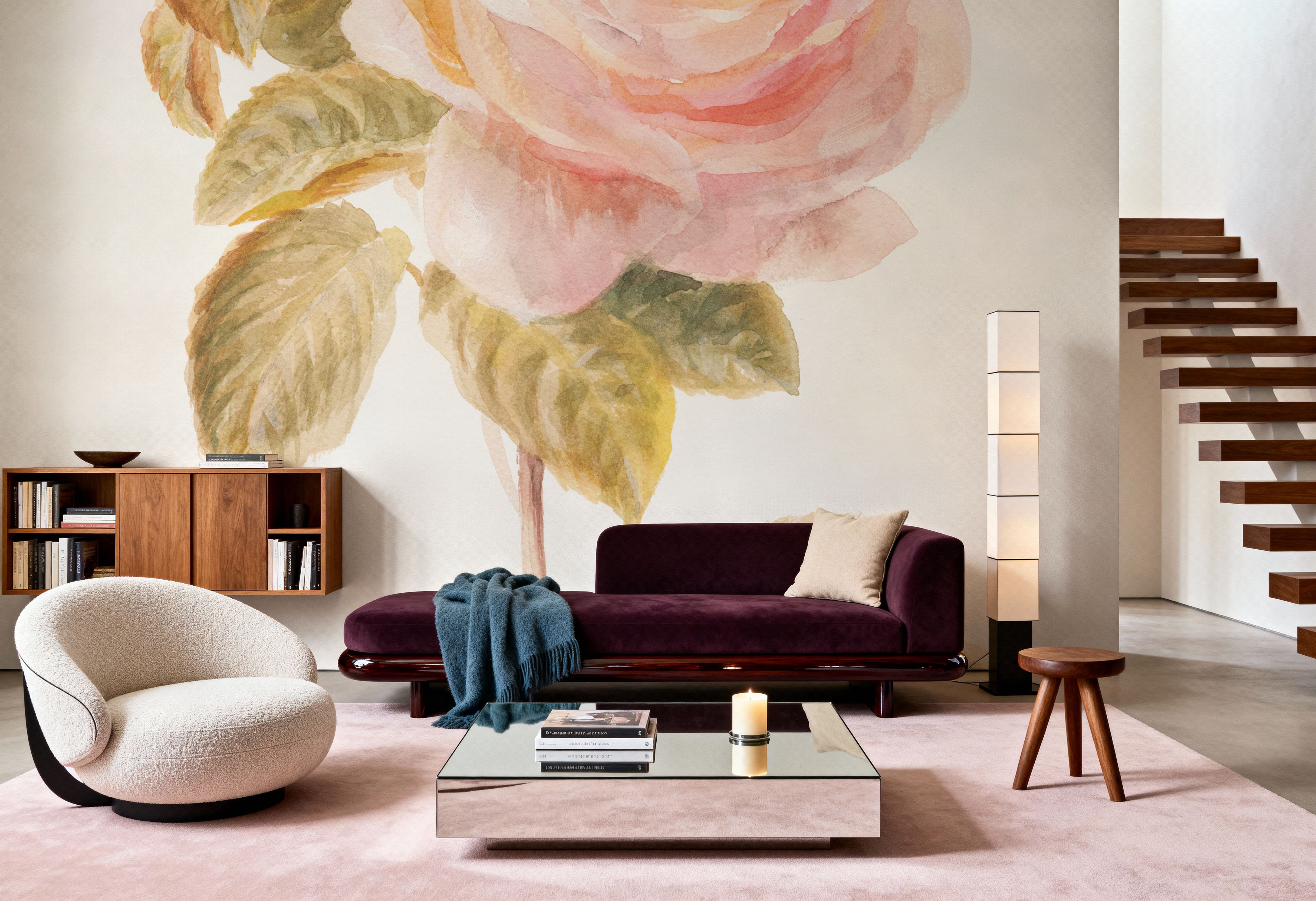 Garden Rose on White, Carte da parati