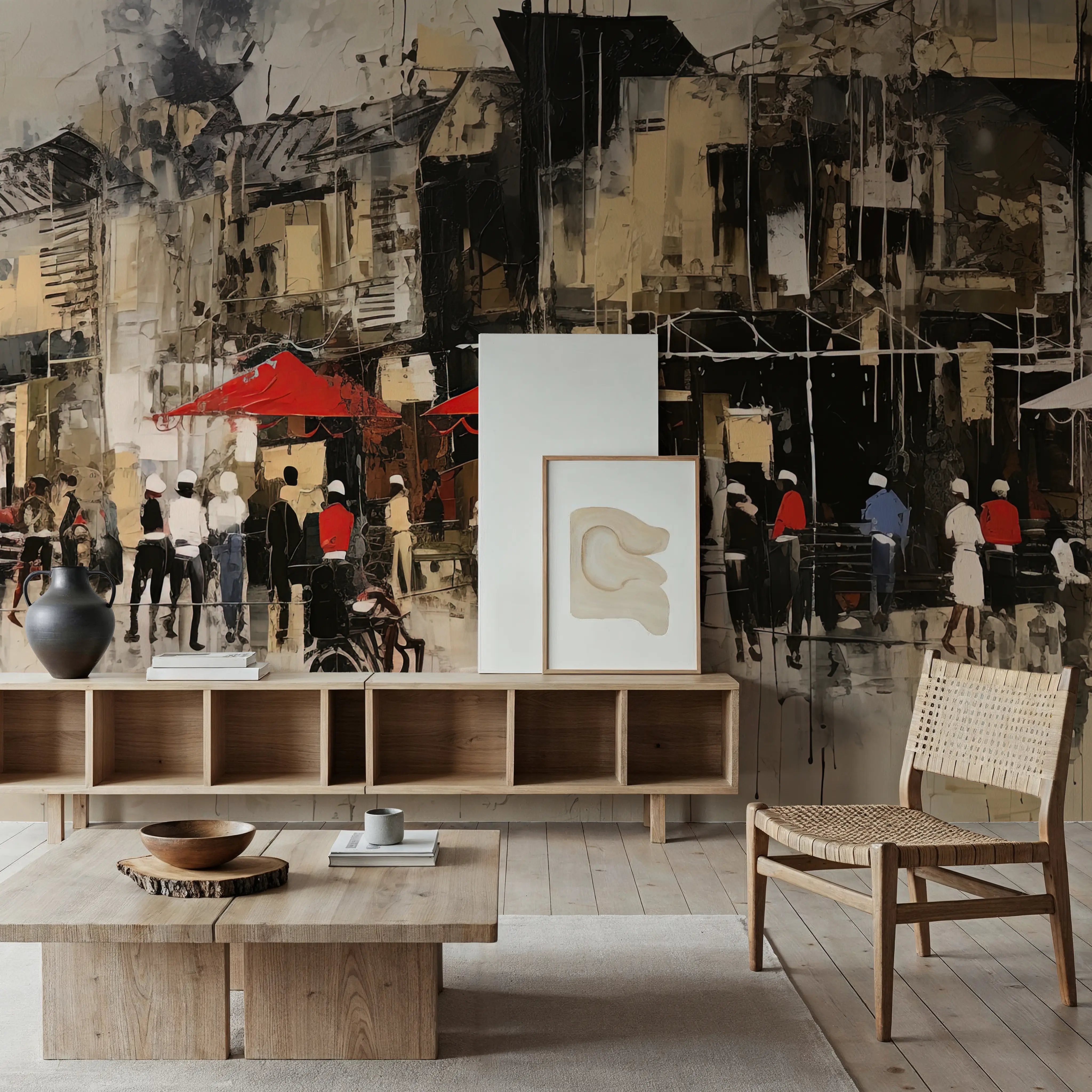 Papier Peint Panoramique - Outside the Bar - Contemporain Rue - Rouge - Chambre - Wallism Belgique - Encollage au mur ou Autocollant