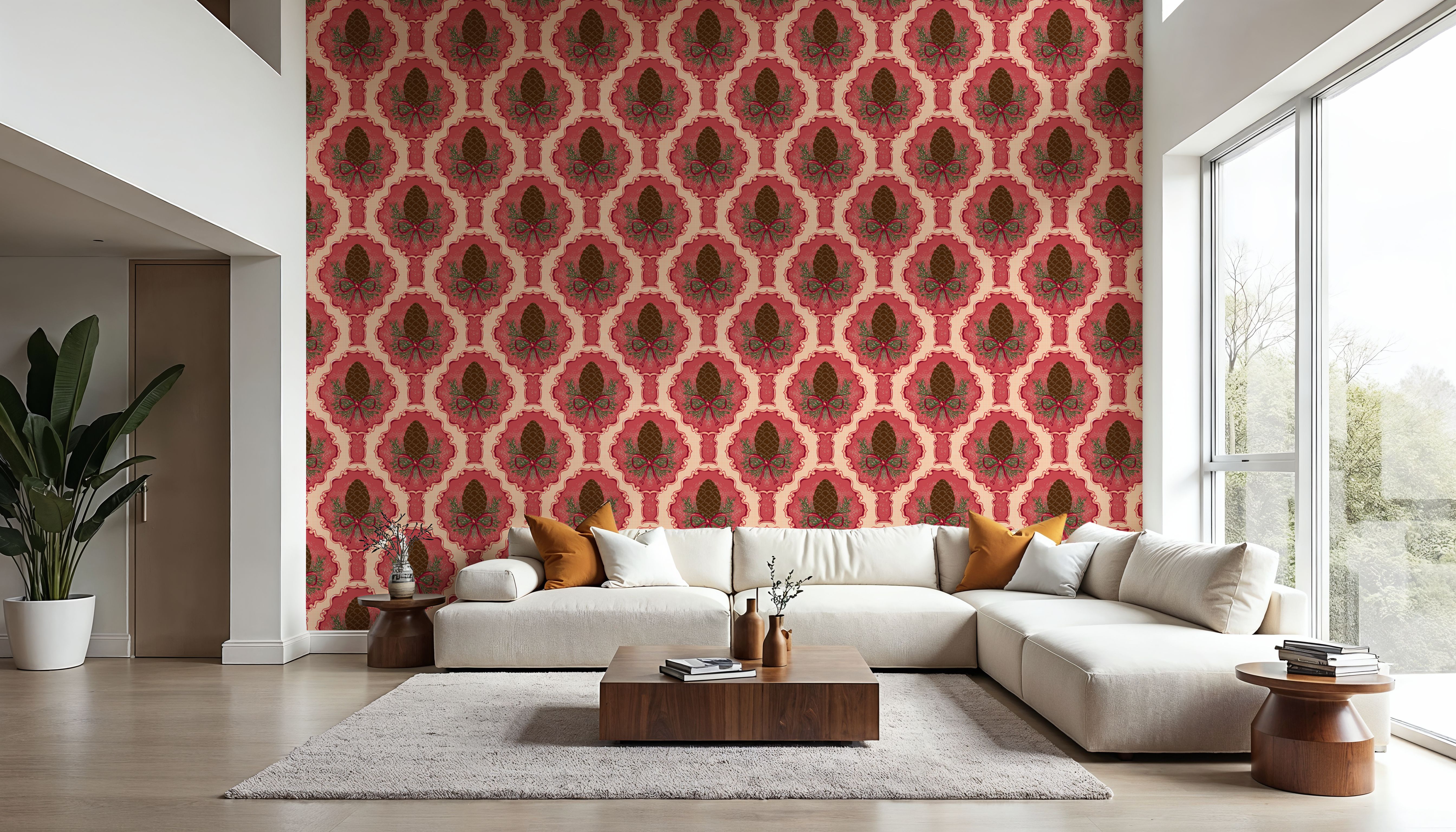 Pine Cone & Ornate Rackets, Raspberry