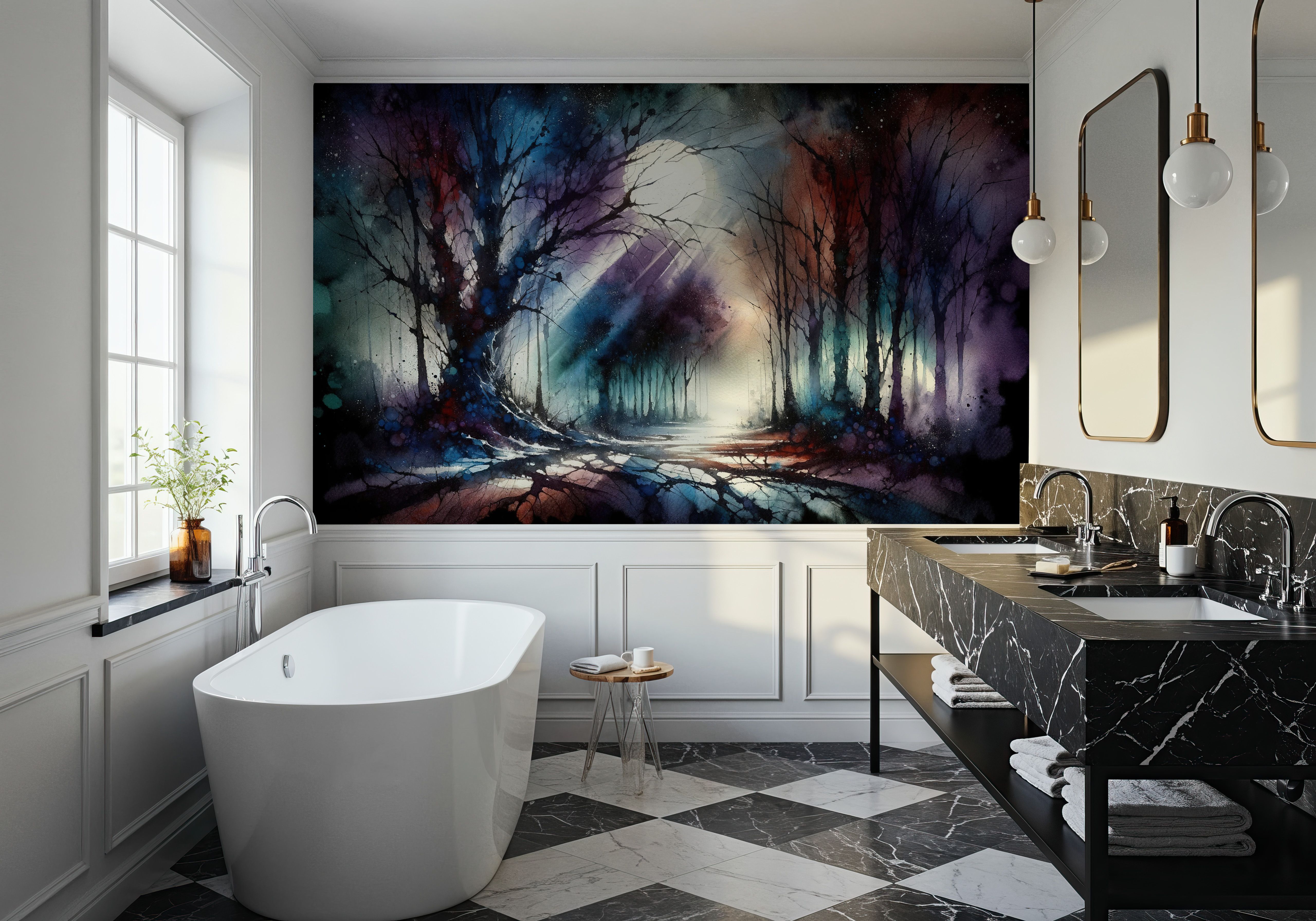 Mystical Moonlit Forest Scene