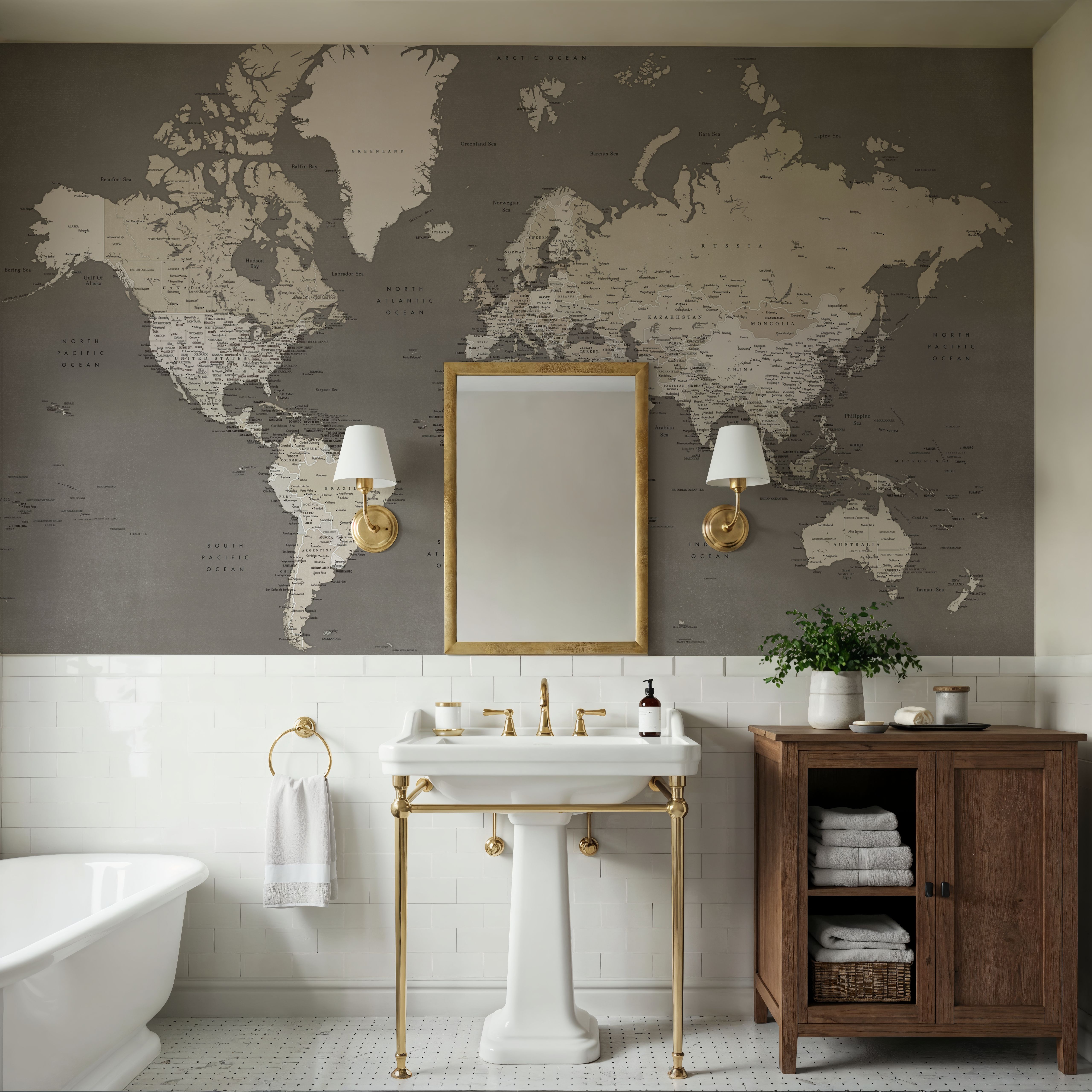 World Map Cities - Earthy