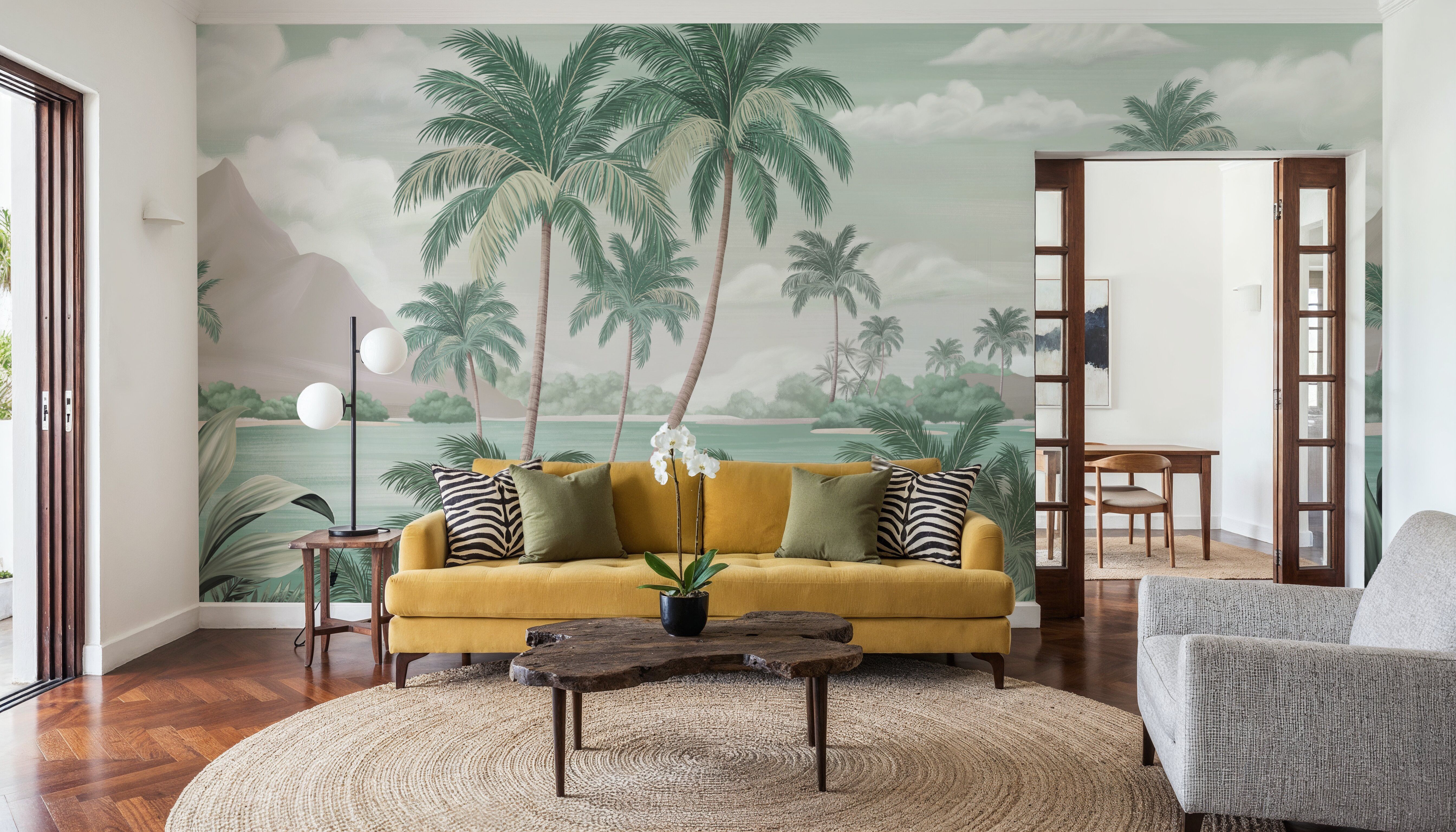 Paradise Lagoon, Washed Green, Wallpaper