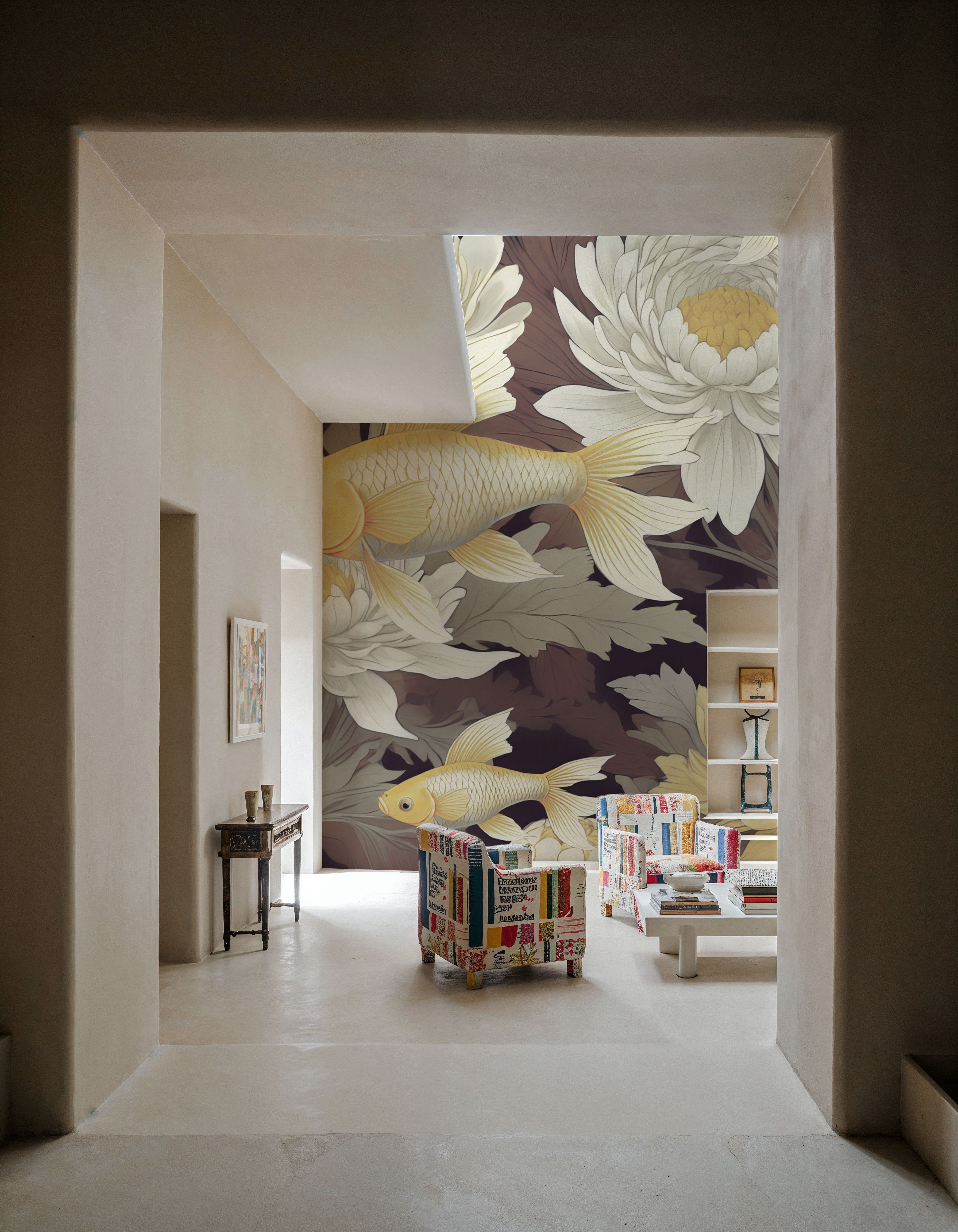 Dancing Fish, Yellow on Brown