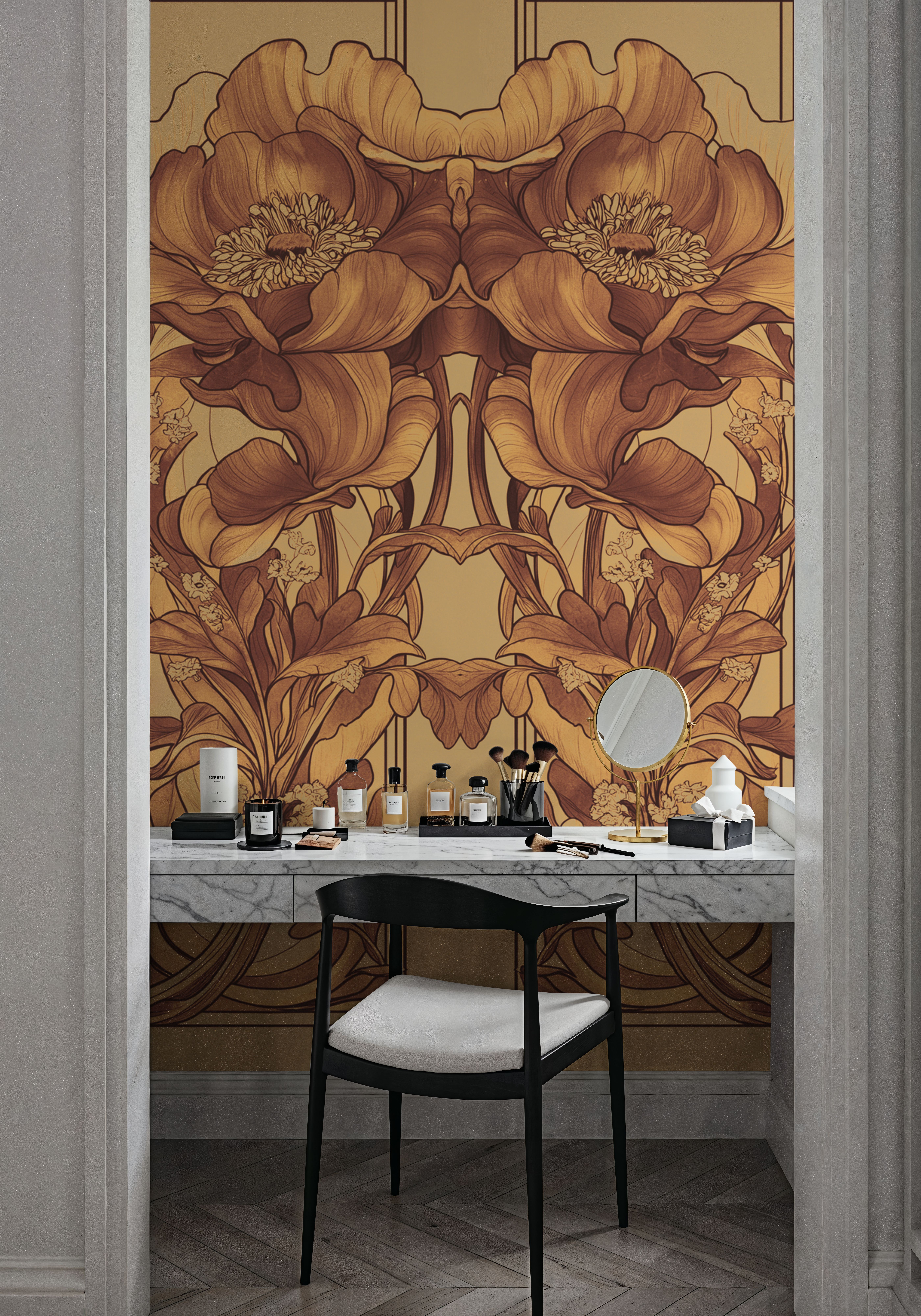 Fotomurale - Escaping the Frame Rust - Chintz Floreali - Marrone - Ufficio - Wallism Italia - Incollare al muro o Autoadesivo