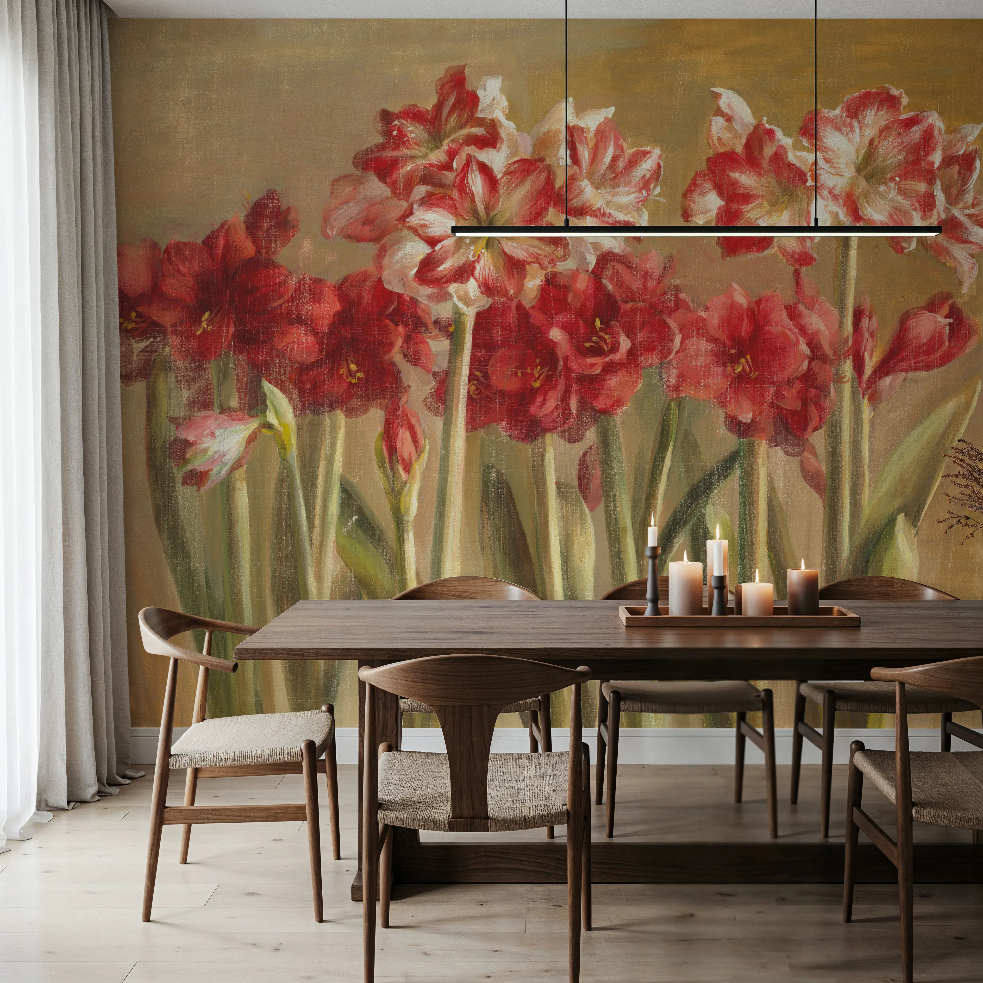 Fotobehang - Winter Amaryllis - Bloemen Natuur Mural - Rood - Kantoorruimtes - Wallism Nederland - Zelfklevend of Vliesbehang