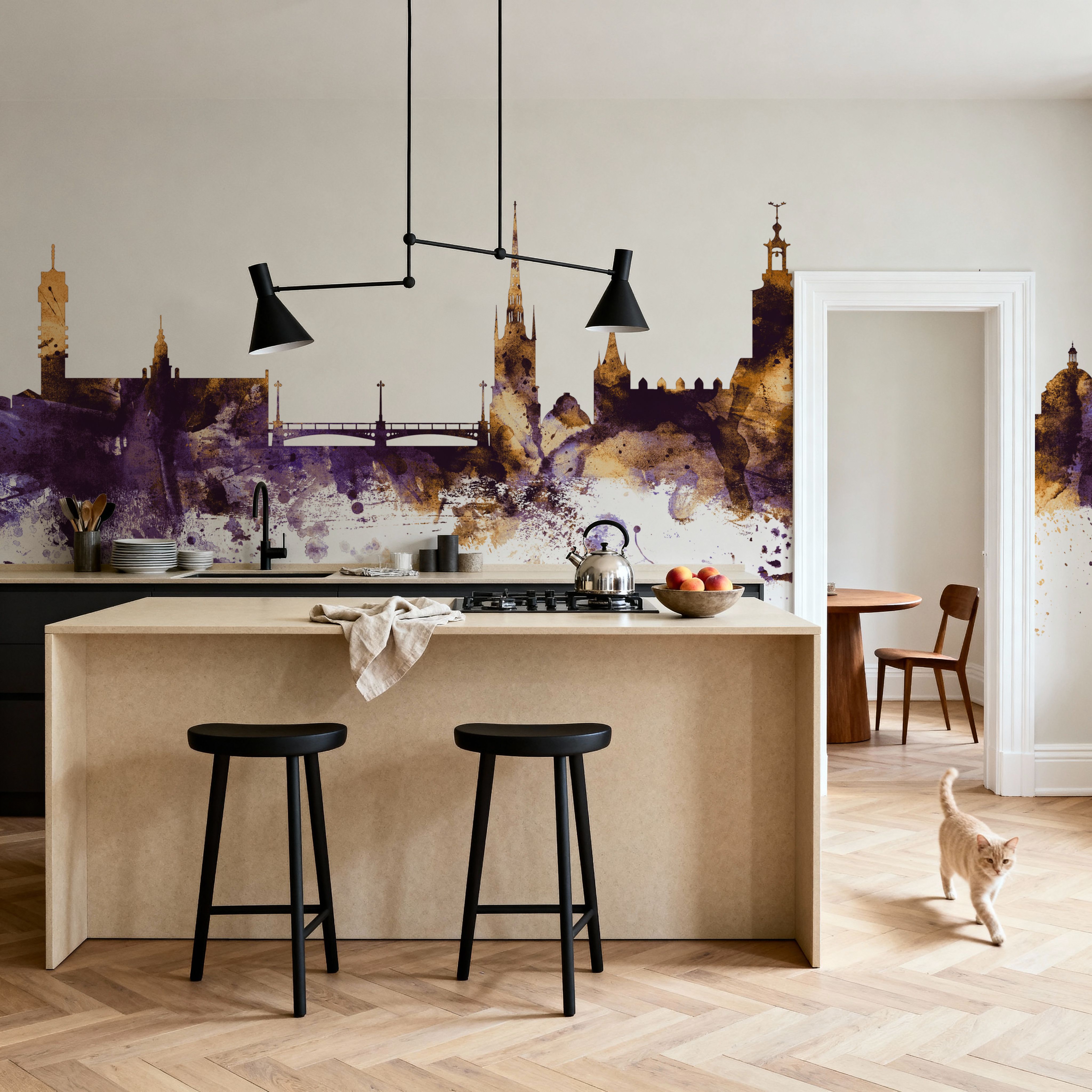 Stockholm Skyline Purple & Gold