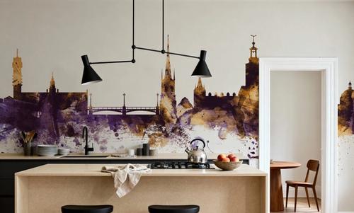 Stockholm Skyline Purple & Gold