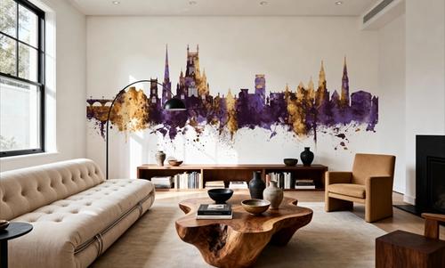 Worcester England Skyline Purple & Gold