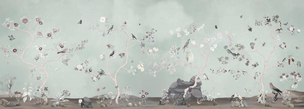 Birds in the Garden Blue Green