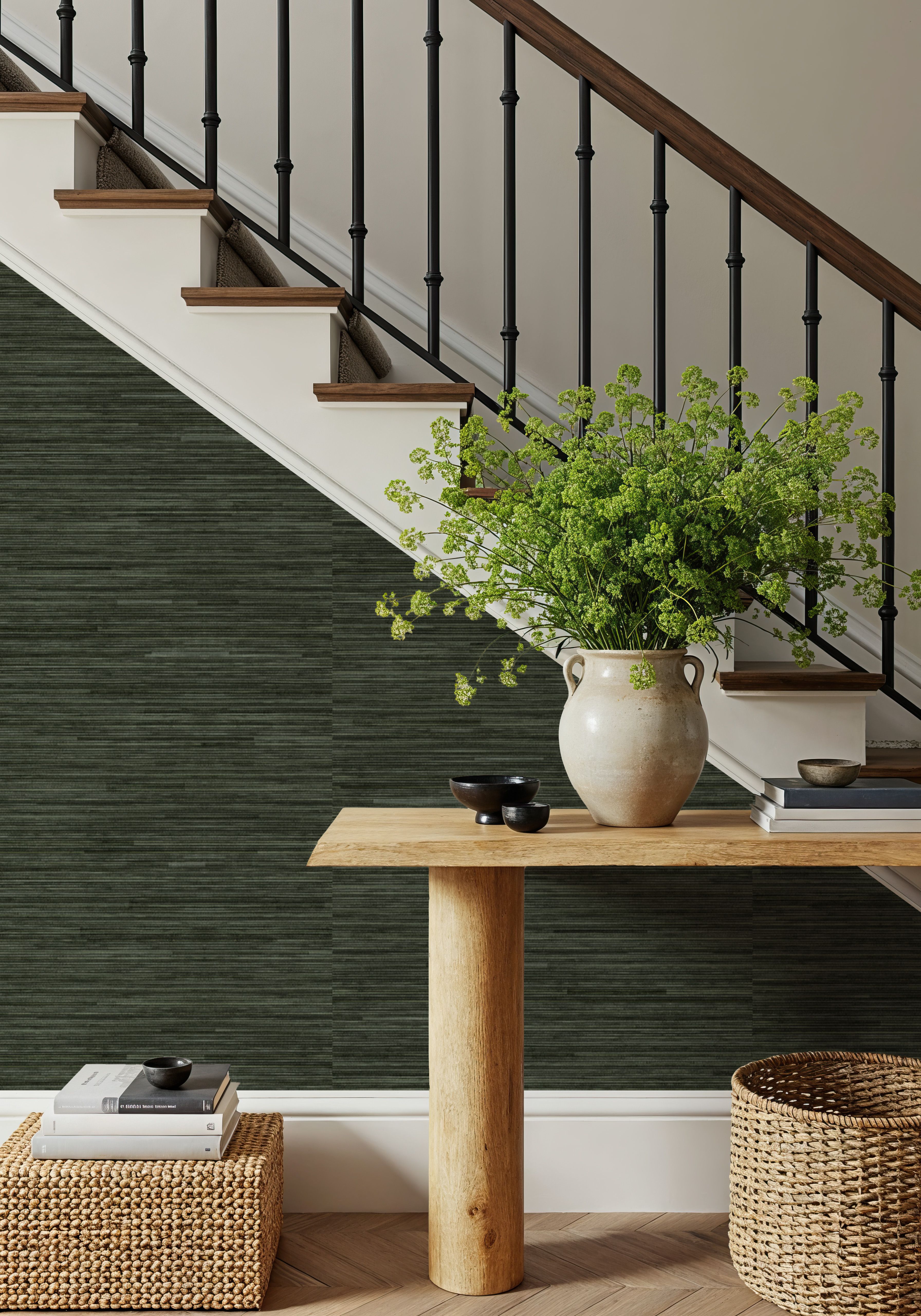 Faux Grasscloth with Visible Seams, Evergreen