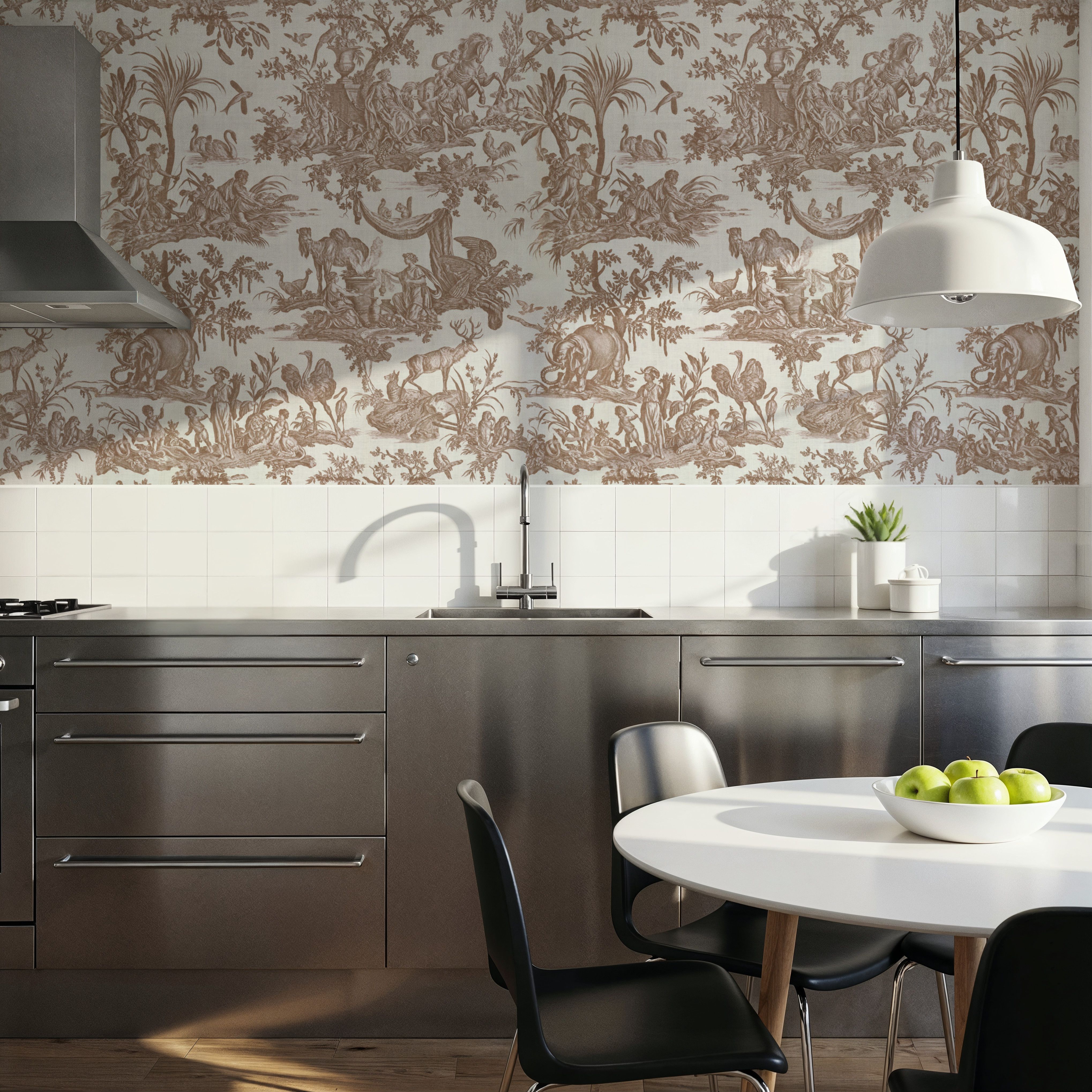 Patinated Linen Toile de Jouy, Terracotta