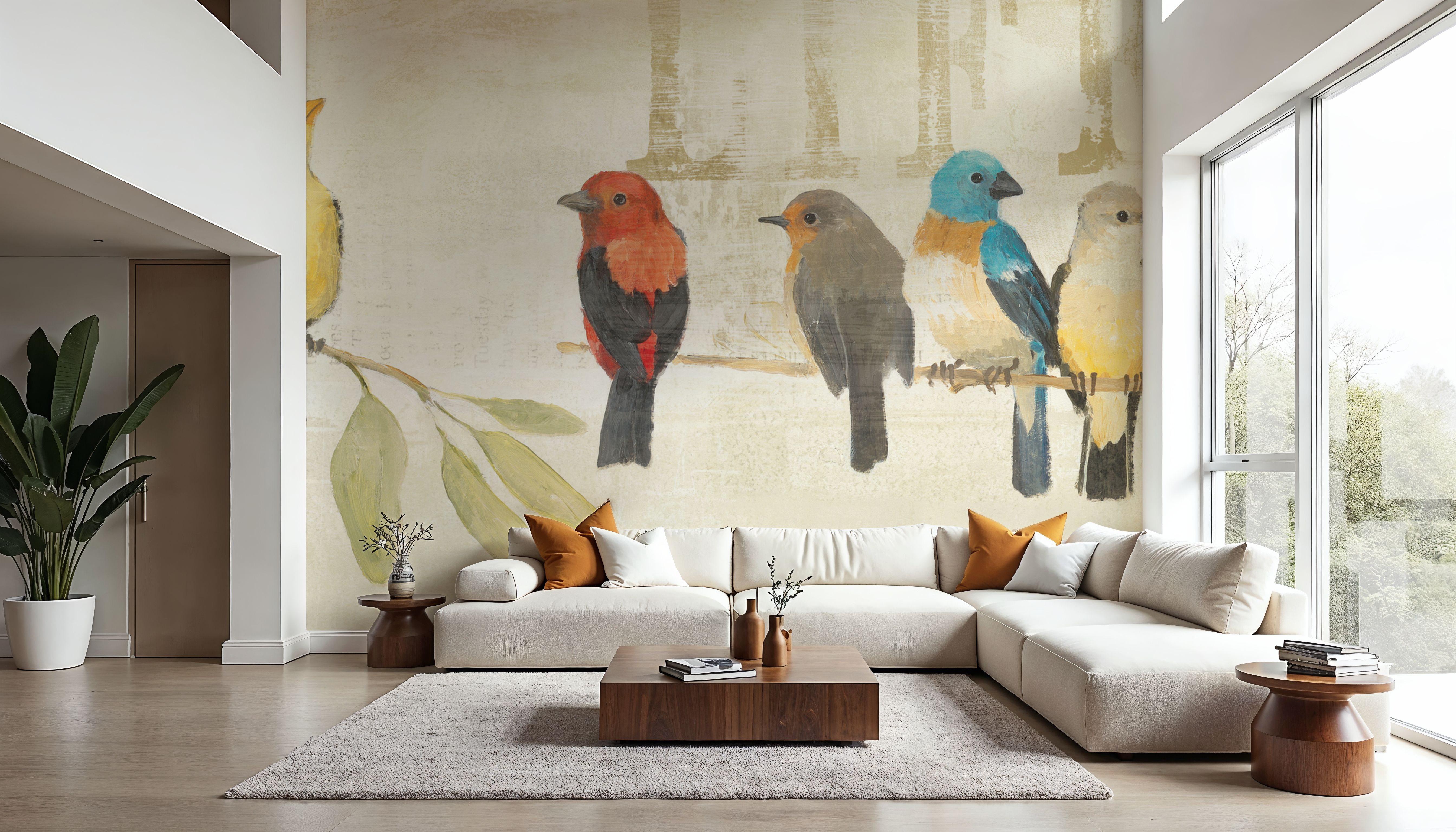 Wall Mural - Adoration of the Magpie Panel II - Birds Nature mural wallpaper - Bedroom - Wallism US - Premium, Textured or Peel & Stick