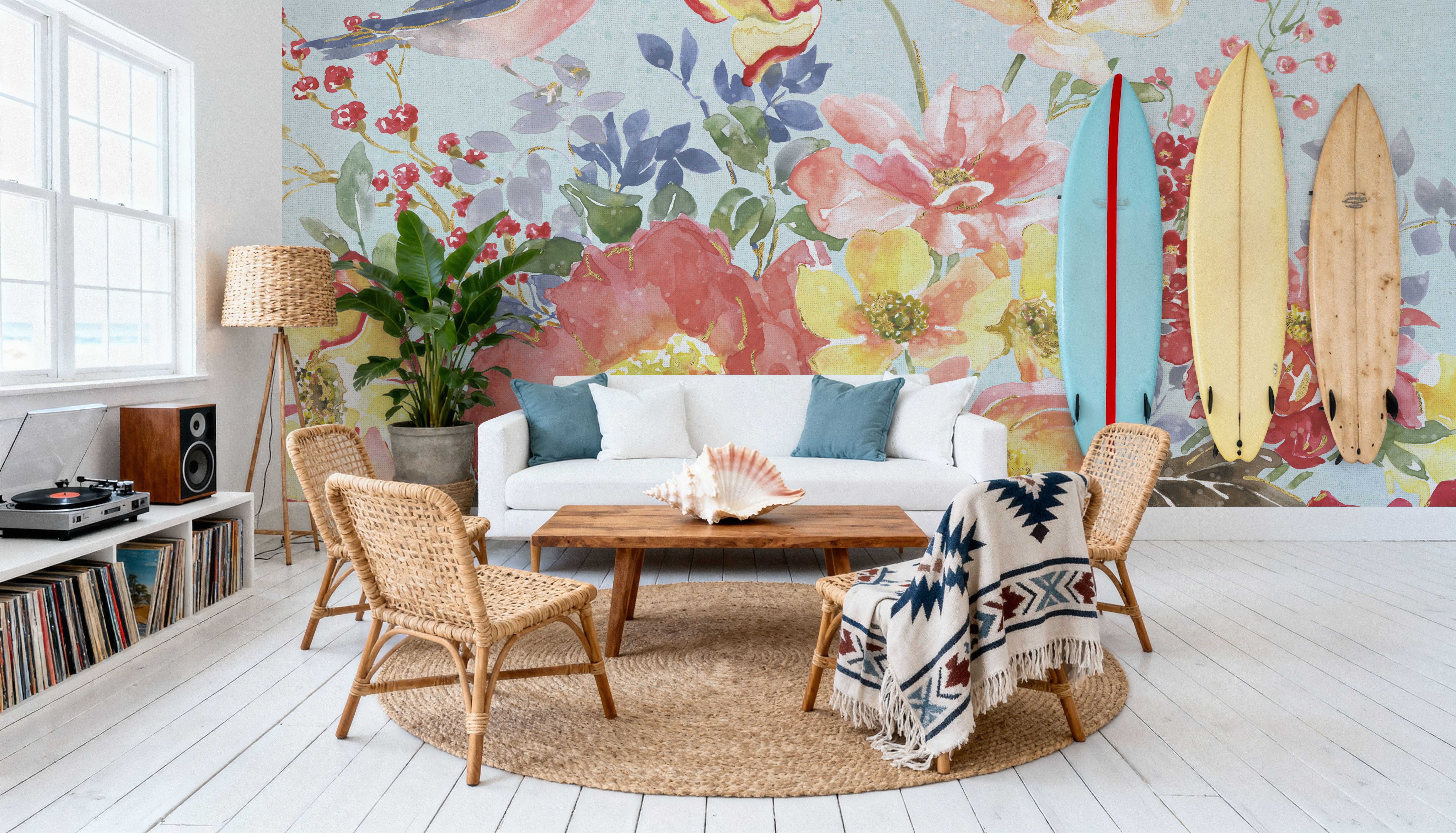 Floral Focus Blue, Wallpaper