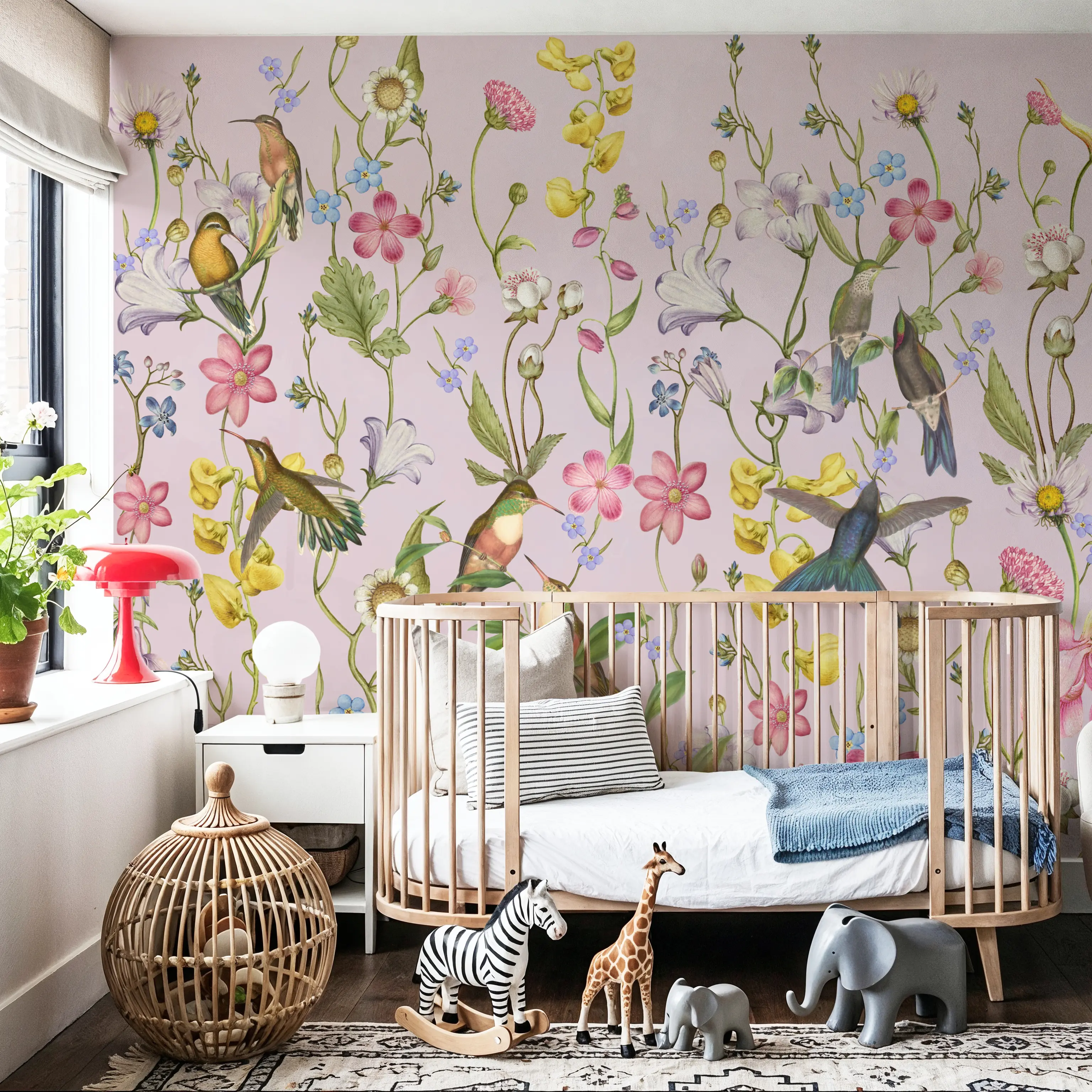 Fotobehang - Bird Garden Dark Purple - Vogels Dieren Mural - Blauw - Kinderkamer - Wallism België - Zelfklevend of Vliesbehang