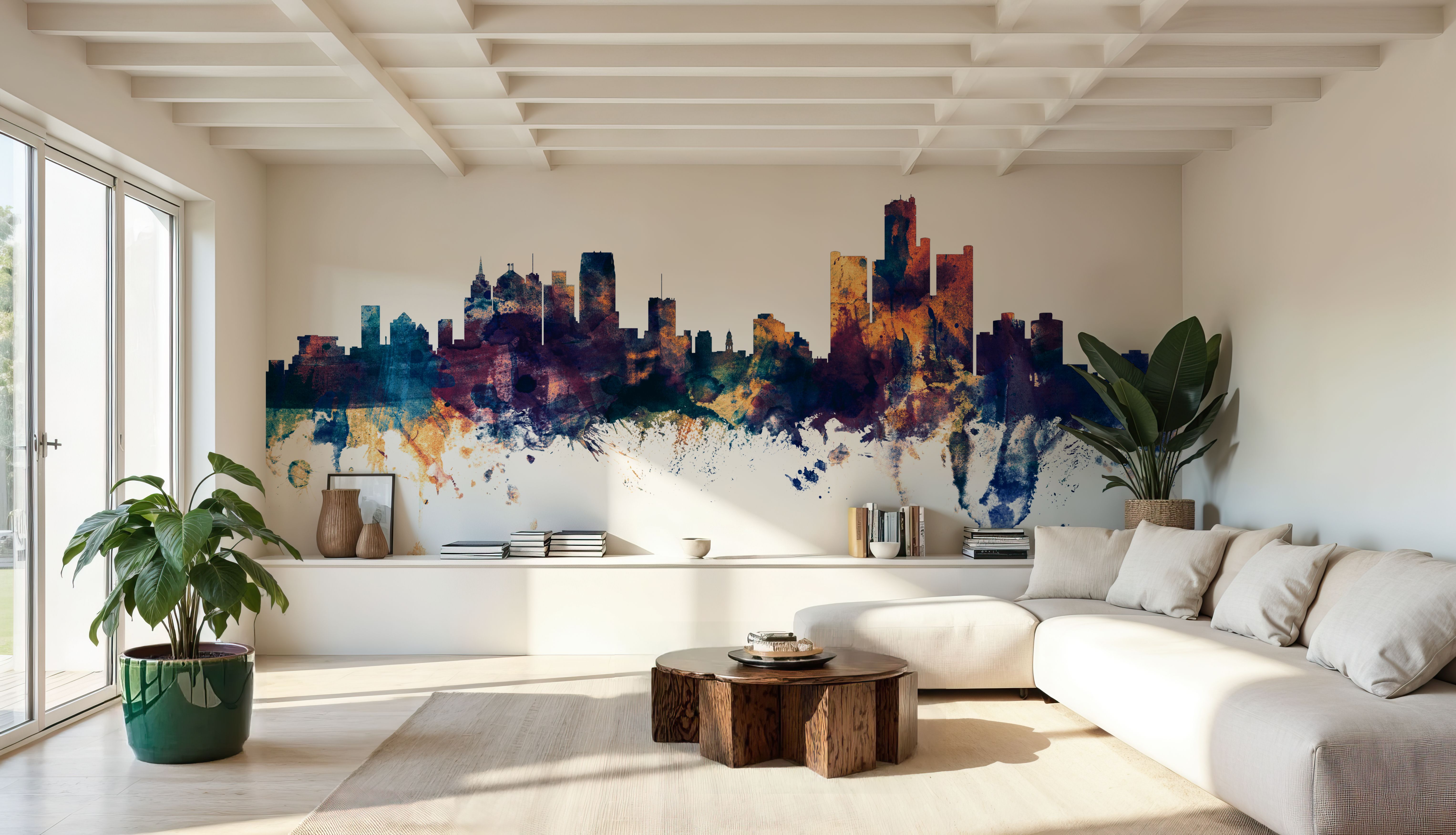 Detroit Michigan Skyline Blue & Bronze