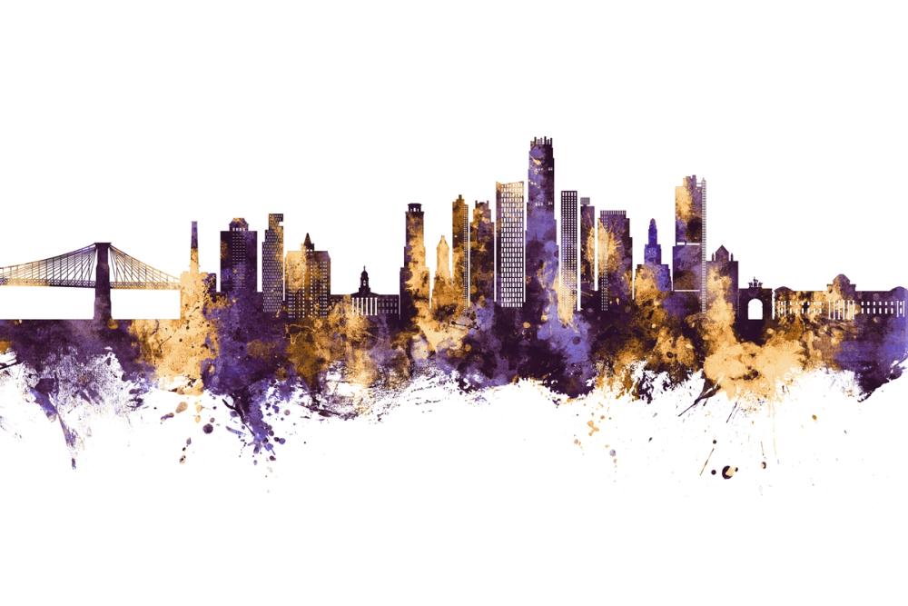 Brooklyn New York Skyline Purple & Gold