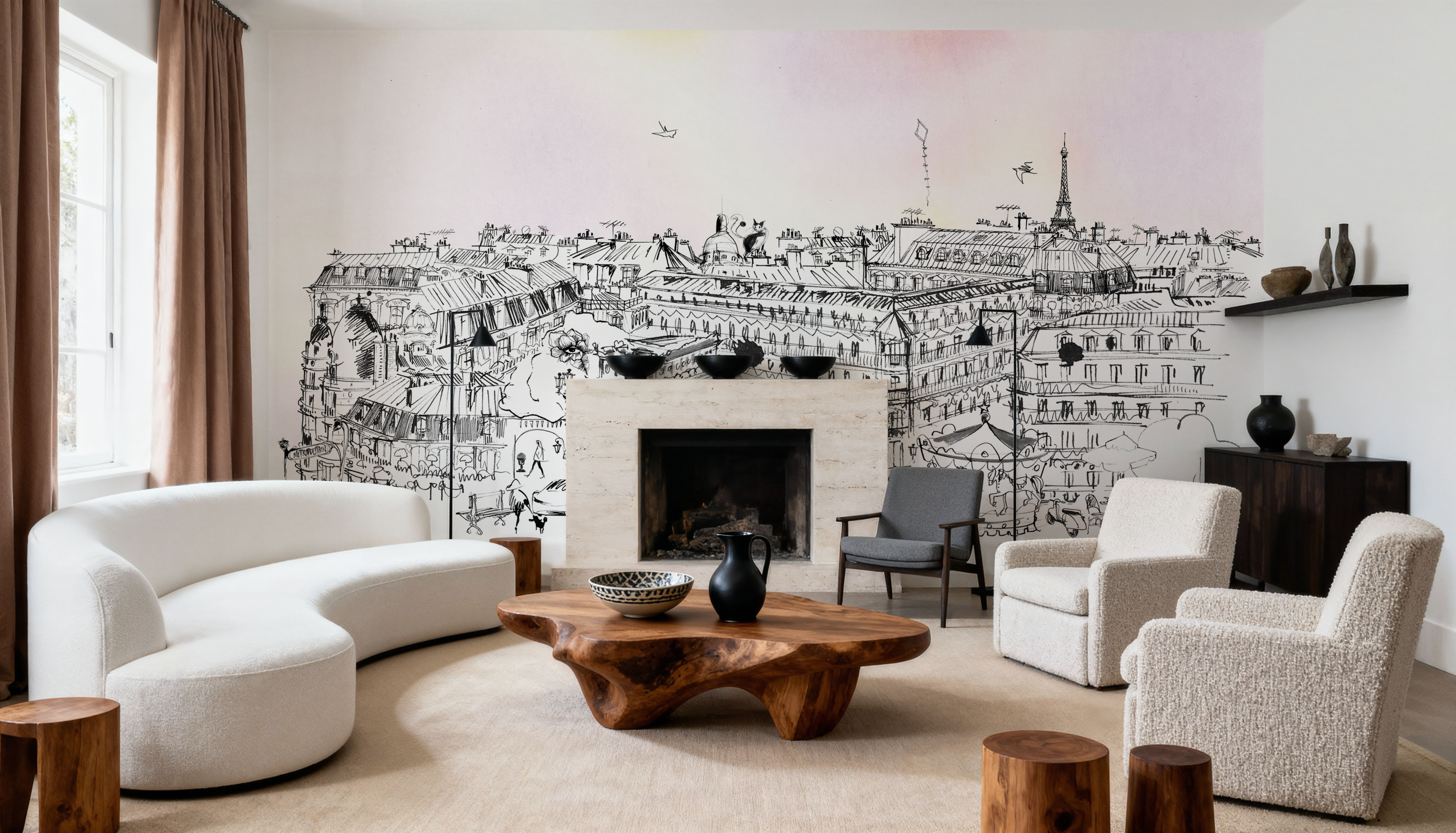 Wall Mural - Paris Rooftops - Architecture Lovisa Burfitt mural wallpaper - White - Hallway staircases - Wallism US