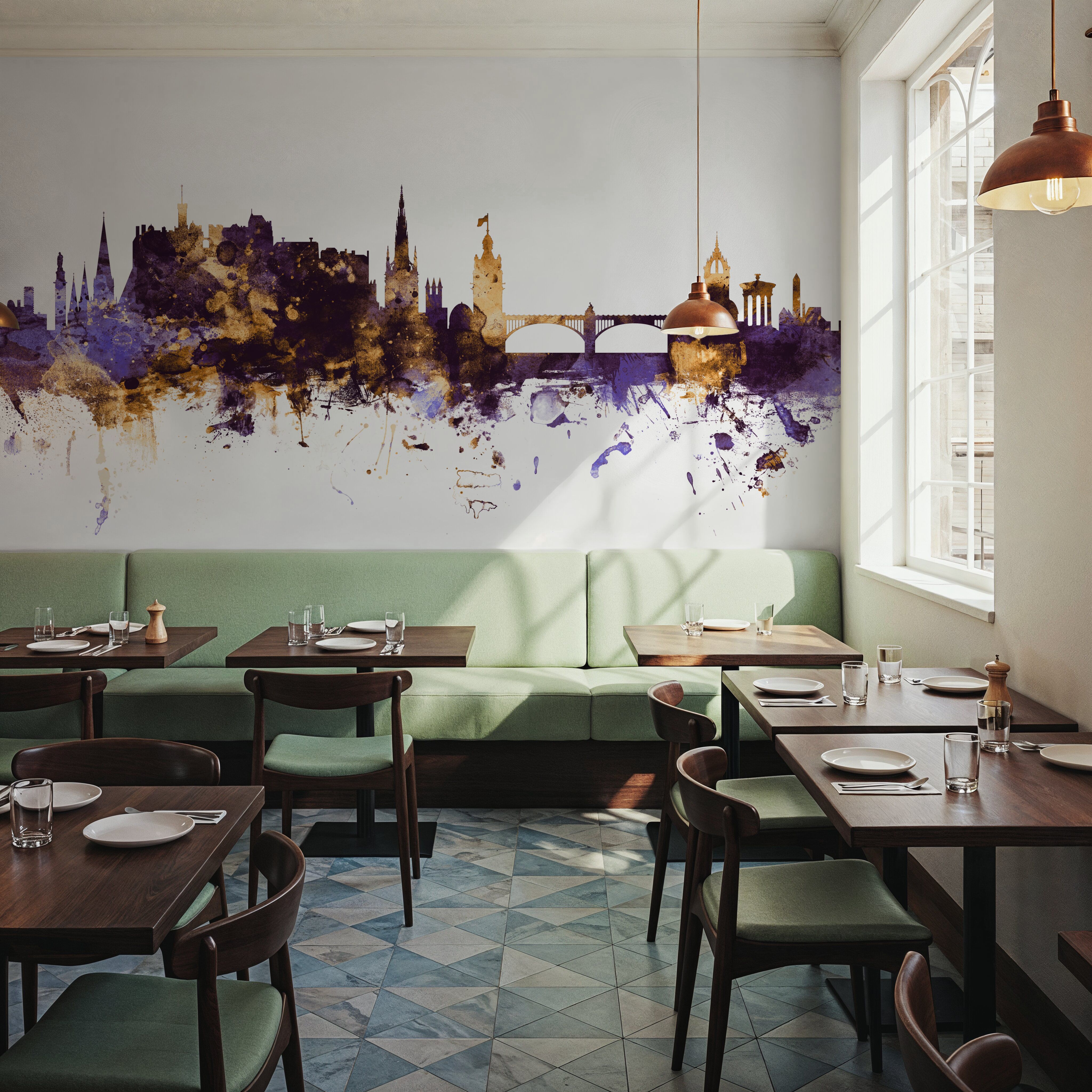 Edinburgh Scotland Skyline Purple & Gold