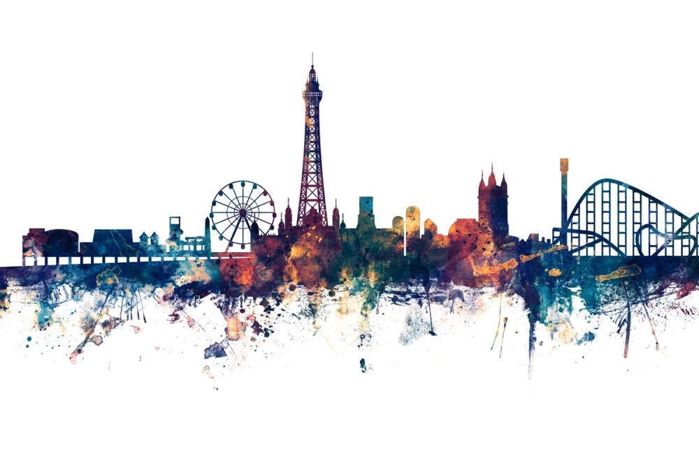 Blackpool England Skyline Blue & Bronze