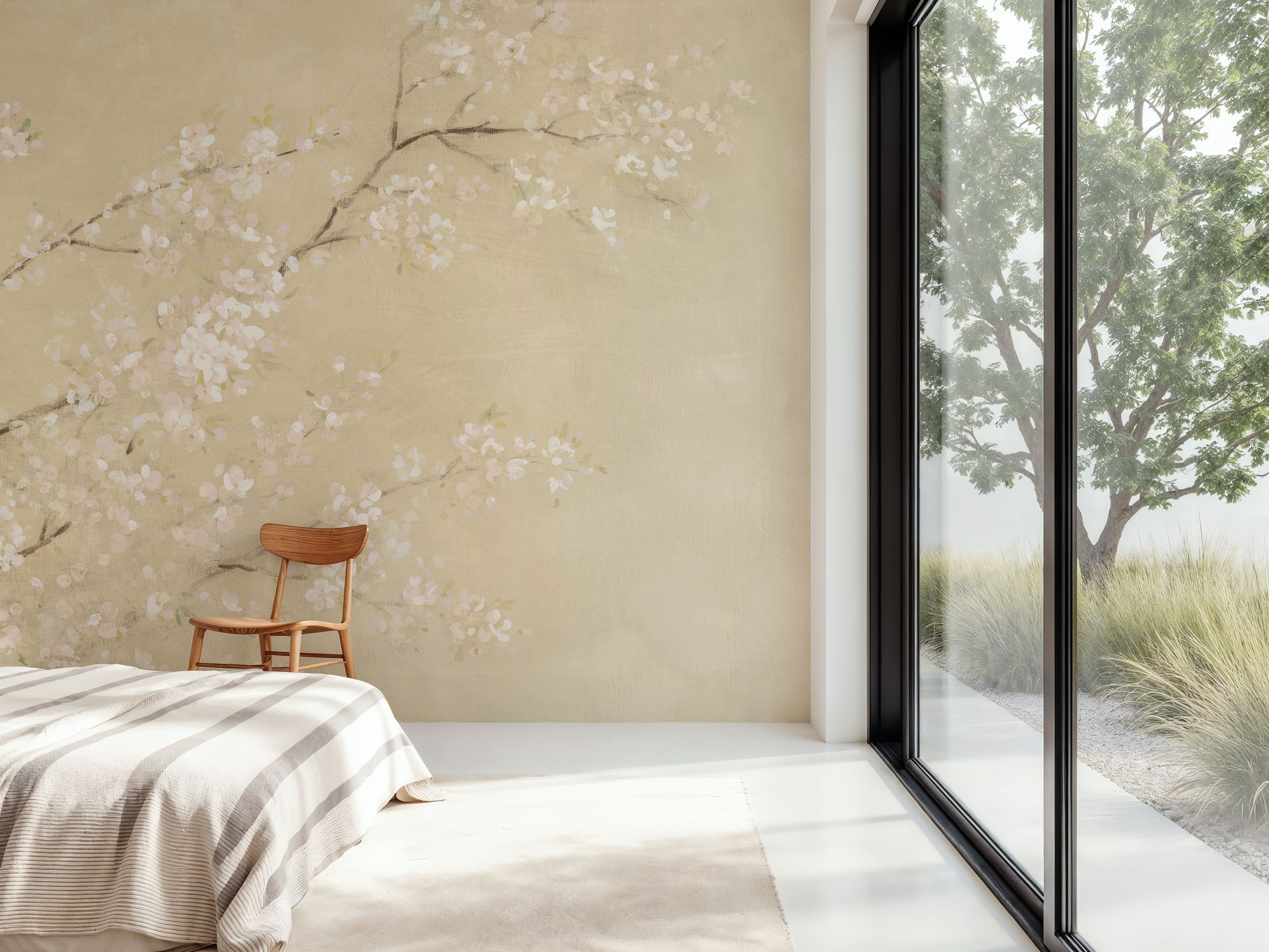 White Cherry Blossoms I Linen