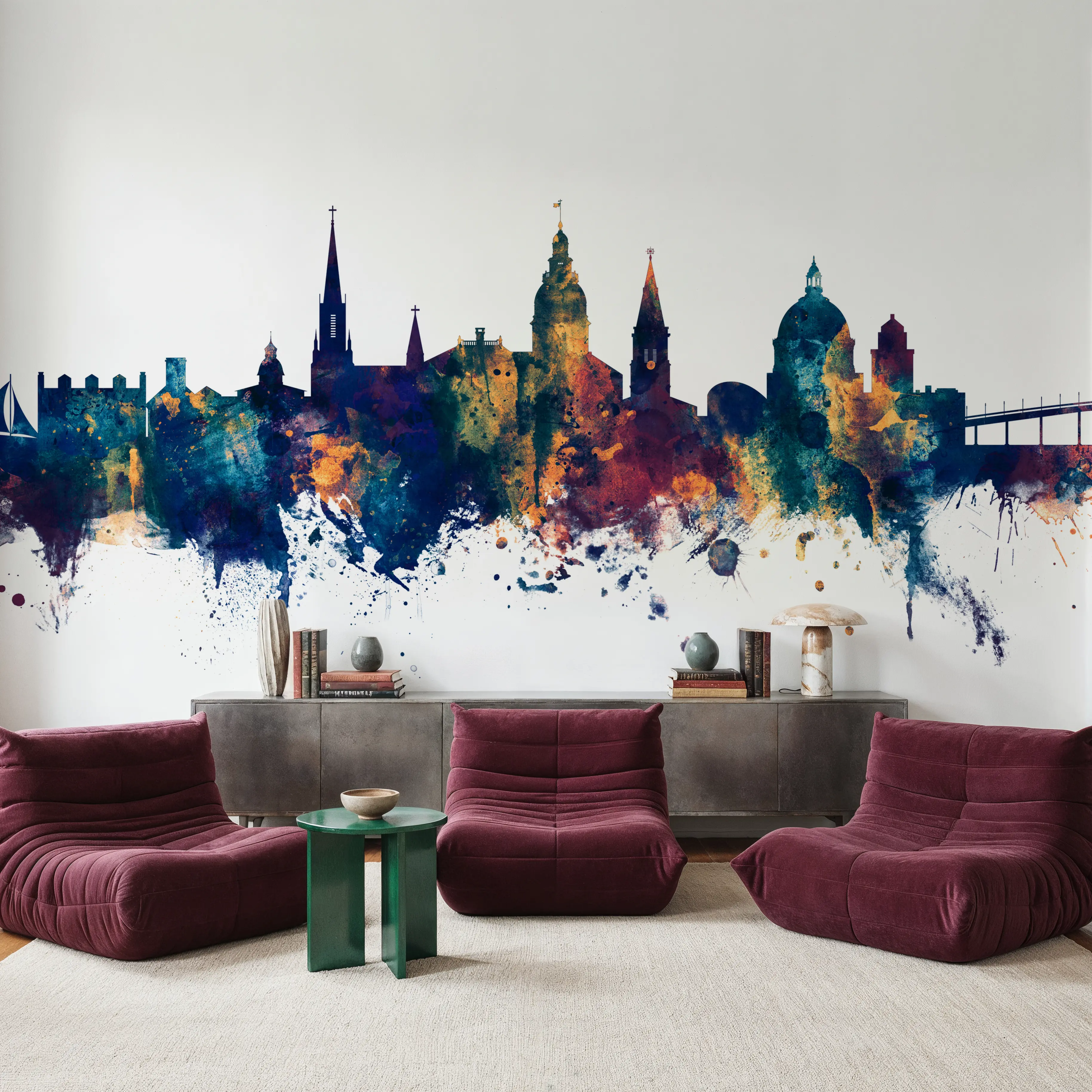 Papier Peint Panoramique - Annapolis Maryland Skyline Blue & Bronze - Abstrait - Salle à manger - Wallism Belgique - Encollage au mur ou Autocollant