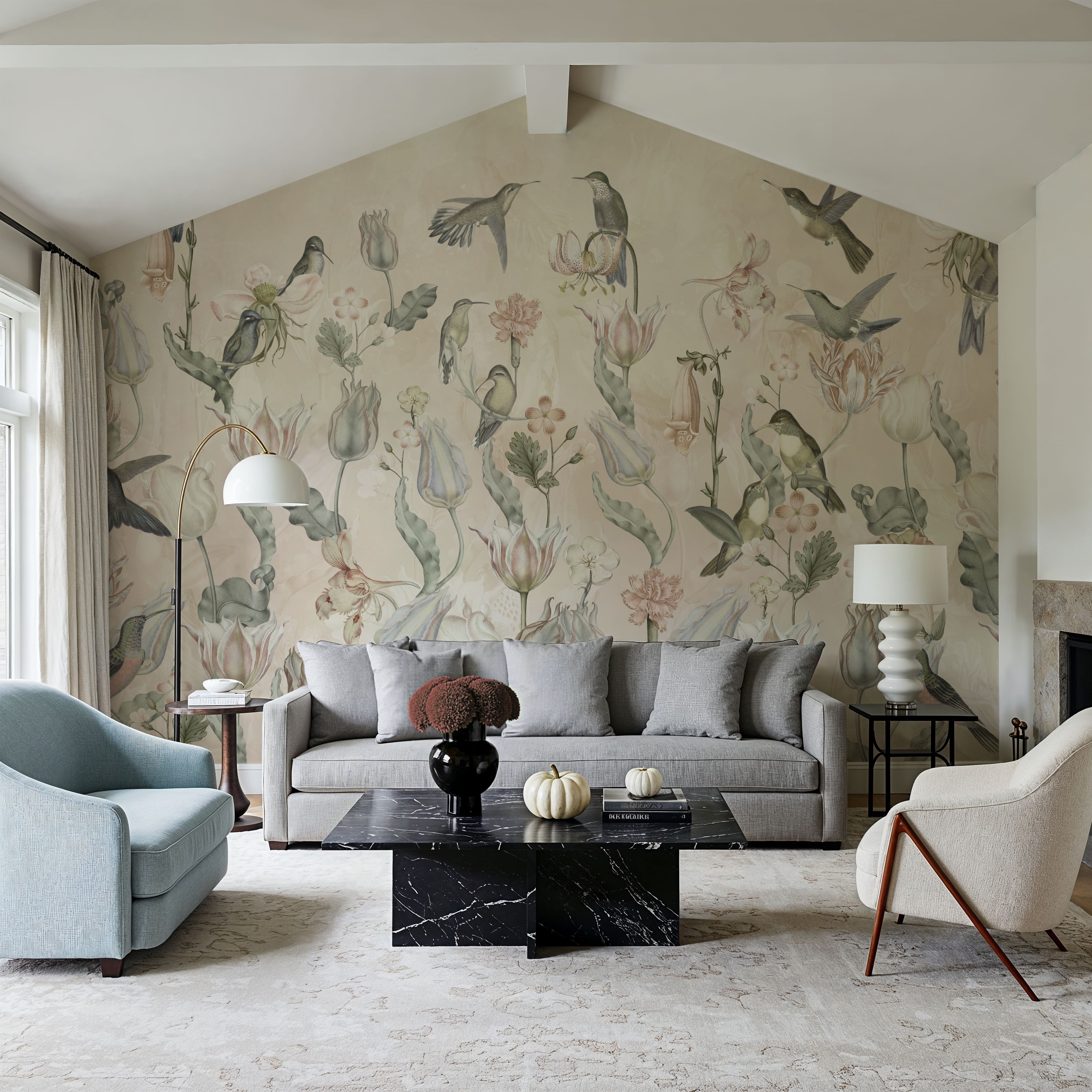 Tulips & Birds, Beige