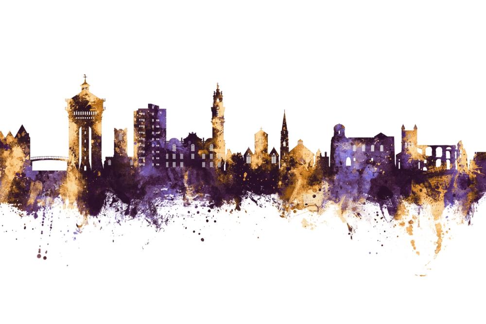 Colchester England Skyline Purple & Gold