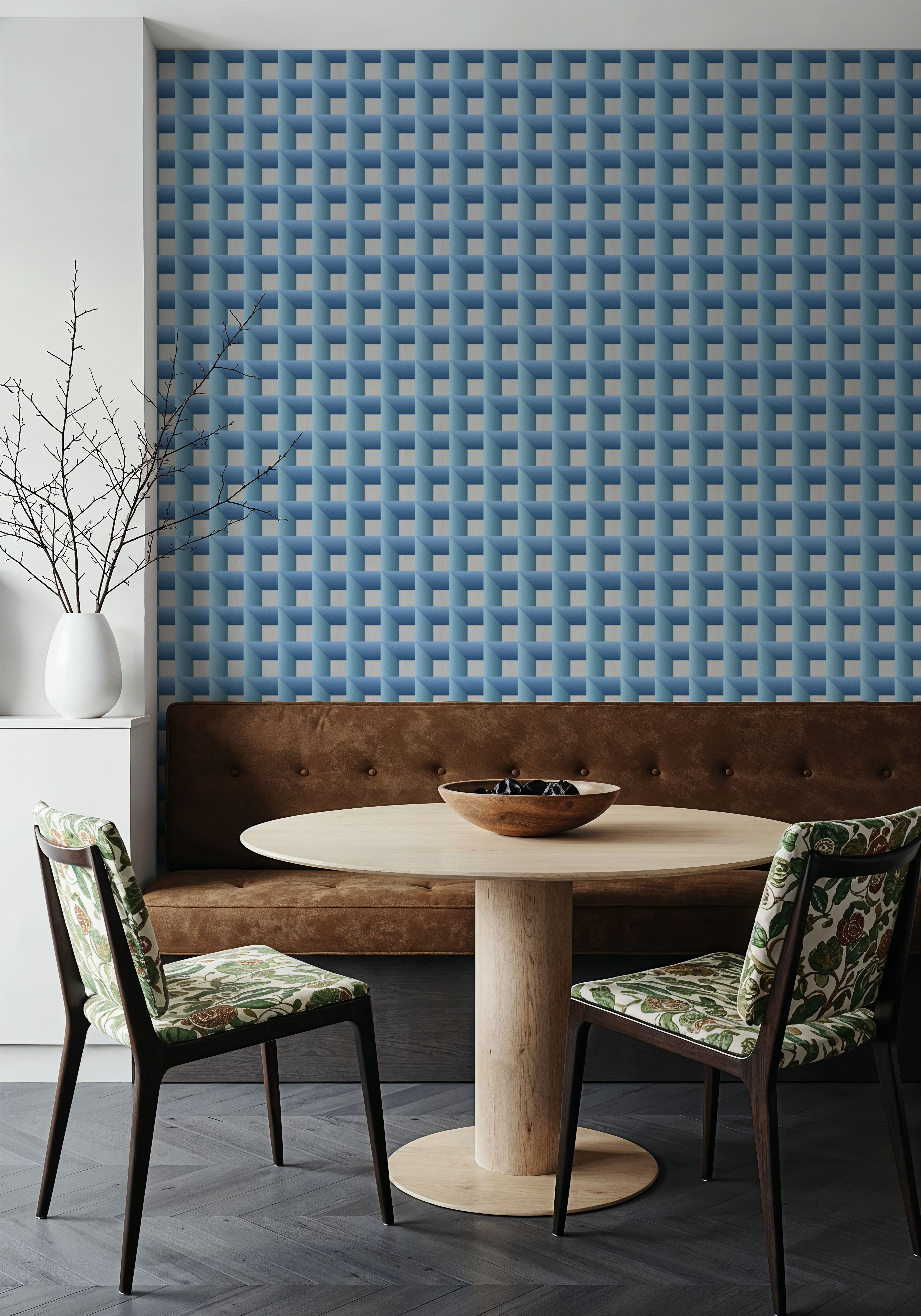 Decorative Cubes, Aqua, Wallpaper