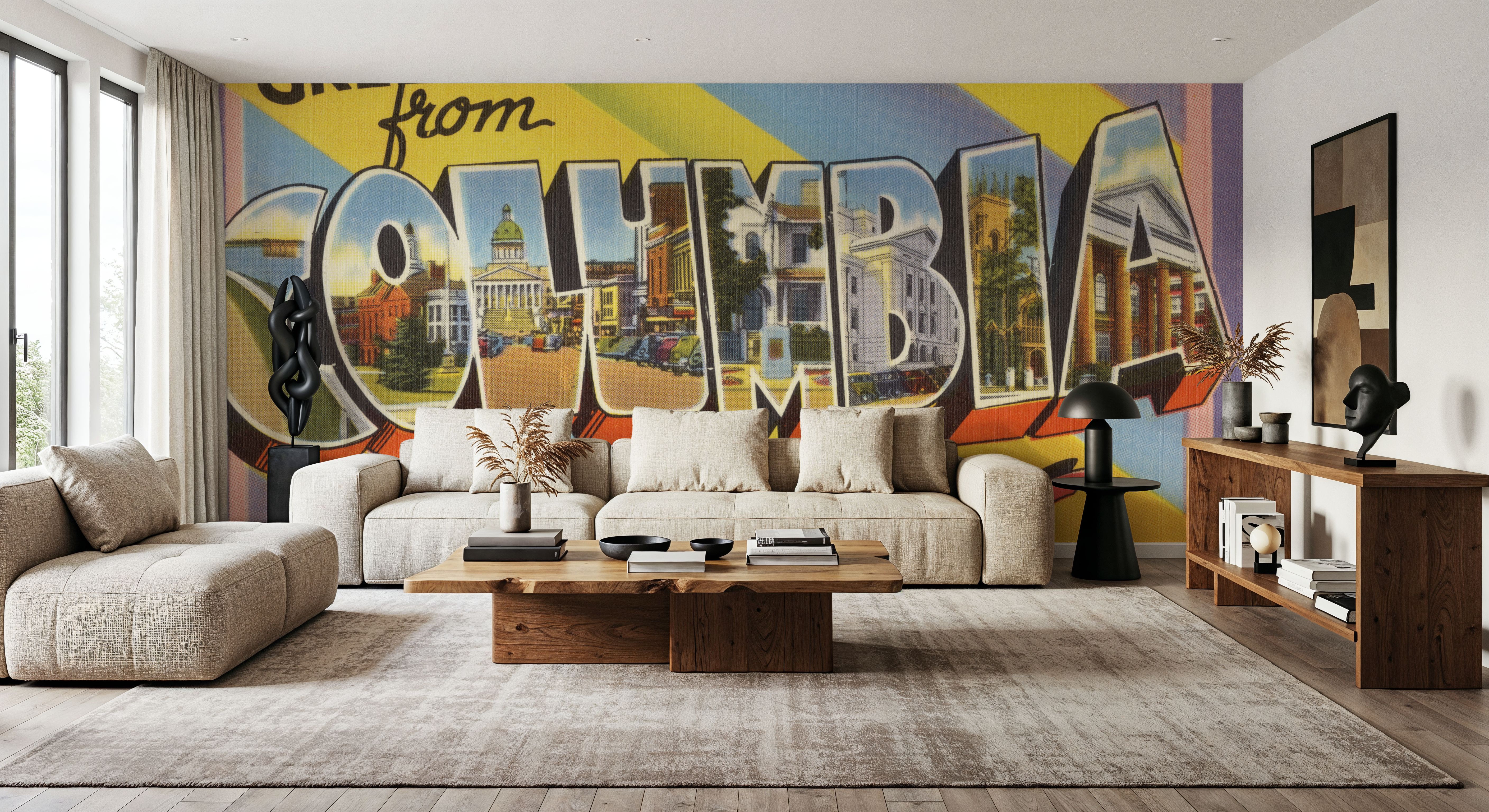 Greetings from Columbia S.C. - Screenprint Postcard, Wallpaper