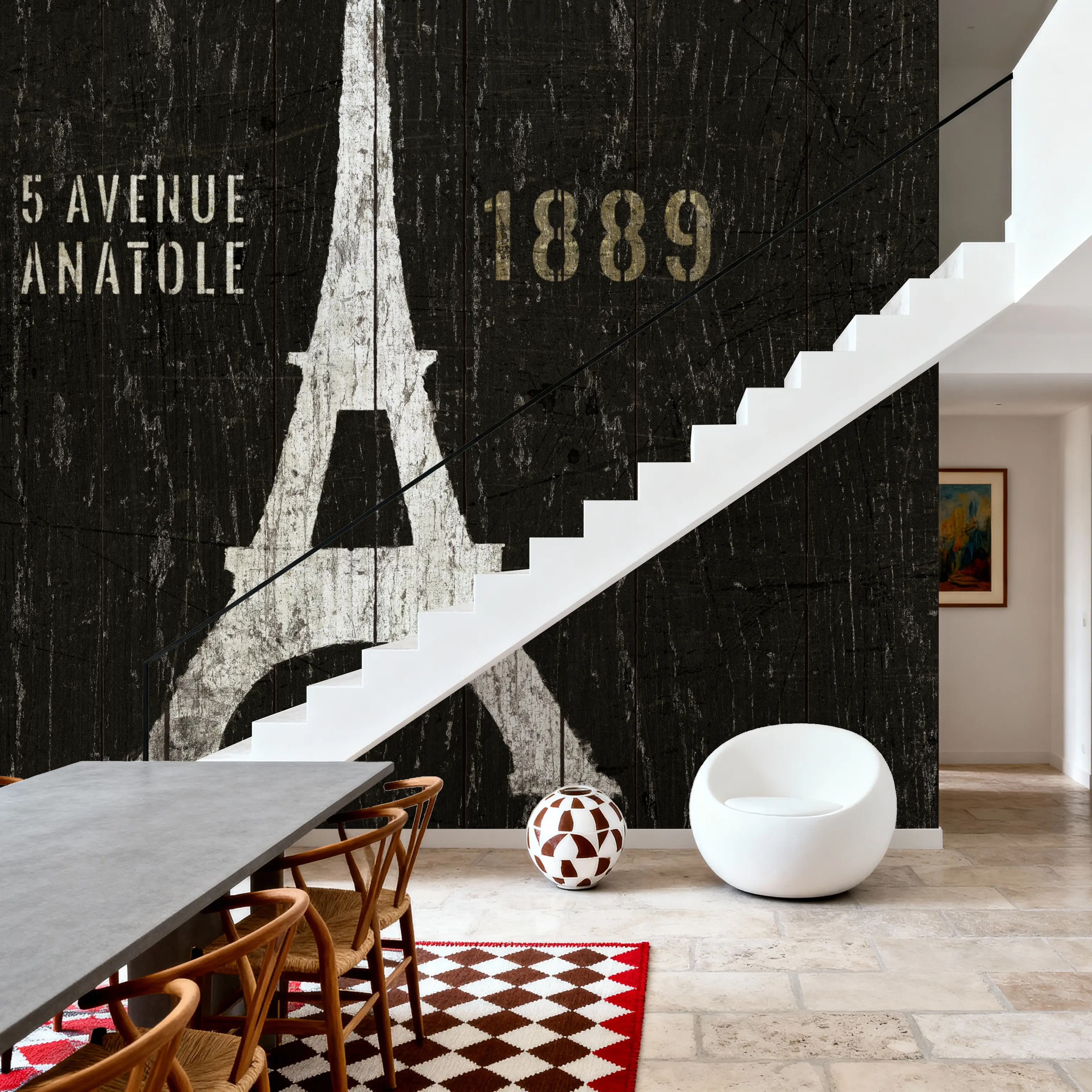 Wall Mural - Refurbished Eiffel Tower - Travel & Landmarks Wood mural wallpaper - Gray - Bedroom - Wallism UK - Peel & Stick or Paste-the-Wall