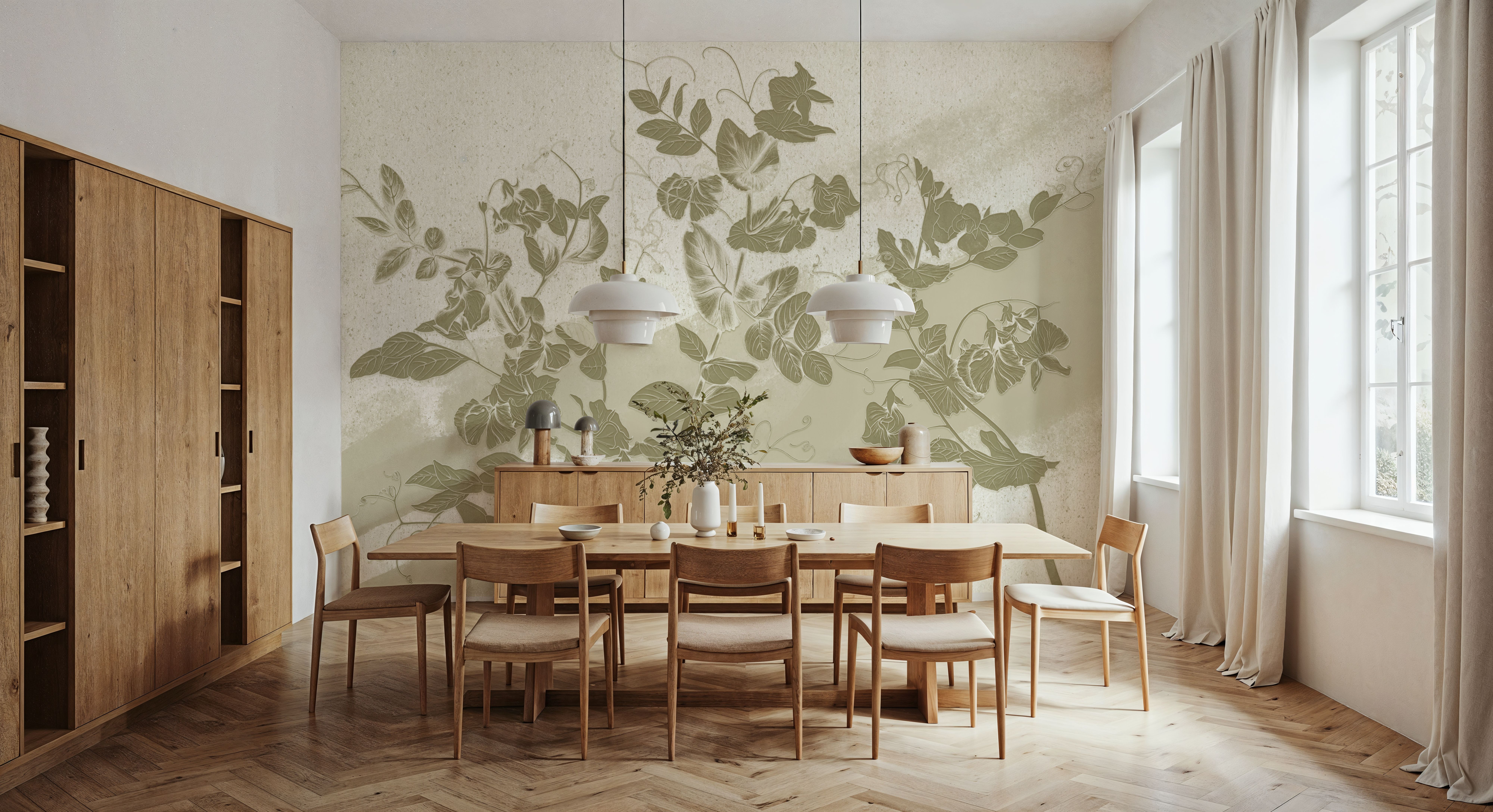 Sweet Peas Stroke Yellow, Wallpaper