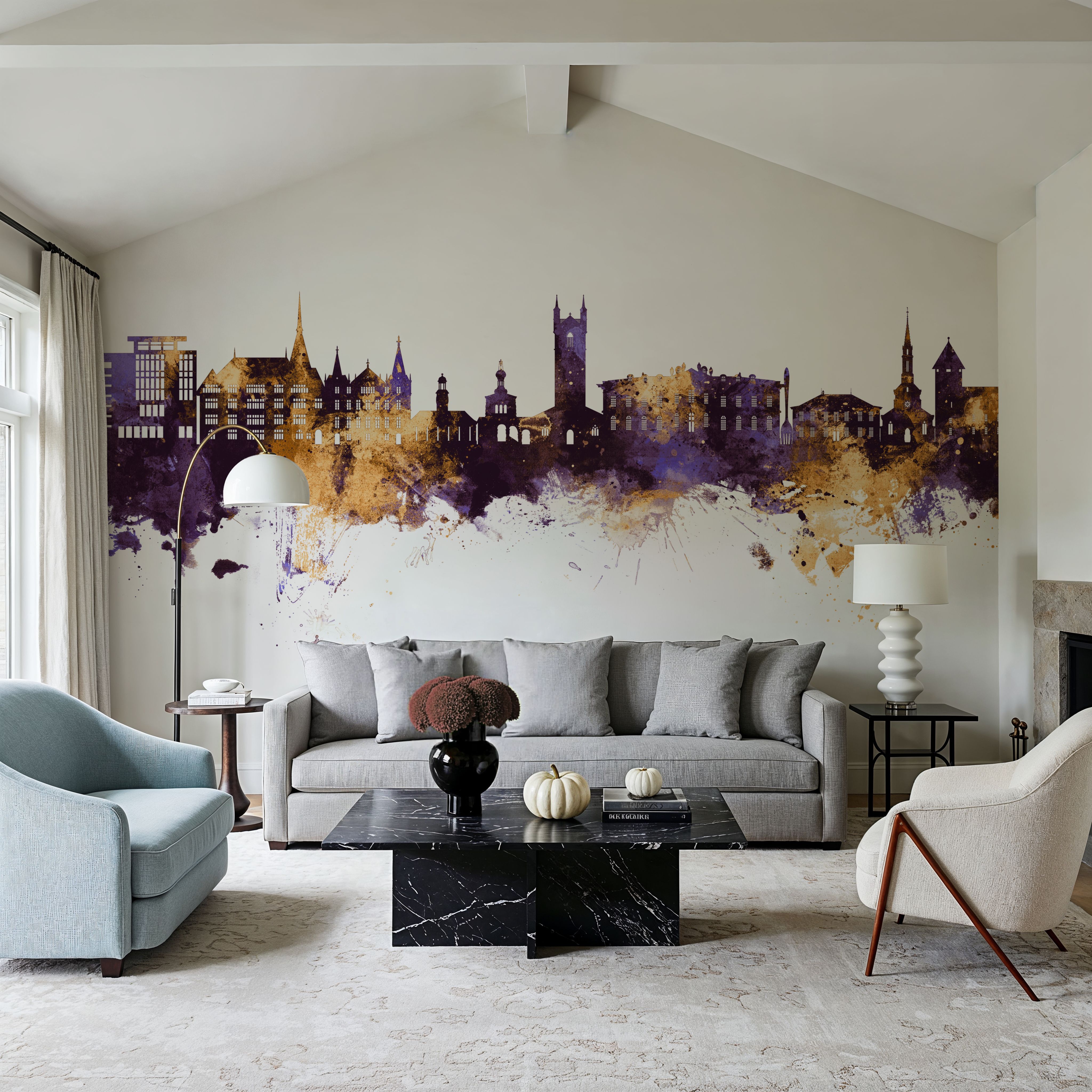 Vevey Switzerland Skyline Purple & Gold