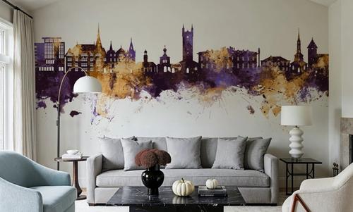 Vevey Switzerland Skyline Purple & Gold