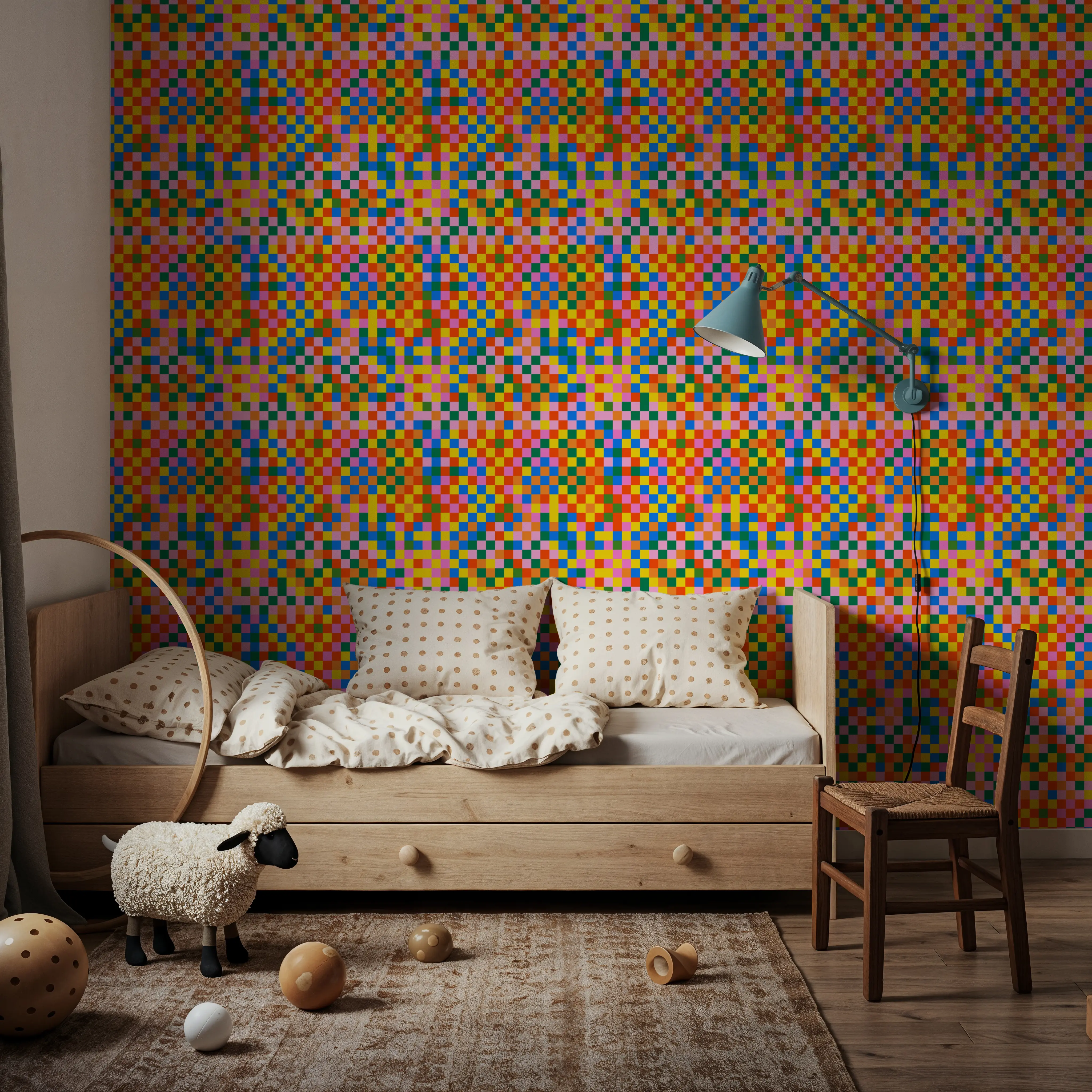 Wallpaper - Crazy Checkerboard - Squares - Kids' Room - Wallism UK - Peel & Stick or Paste-the-Wall