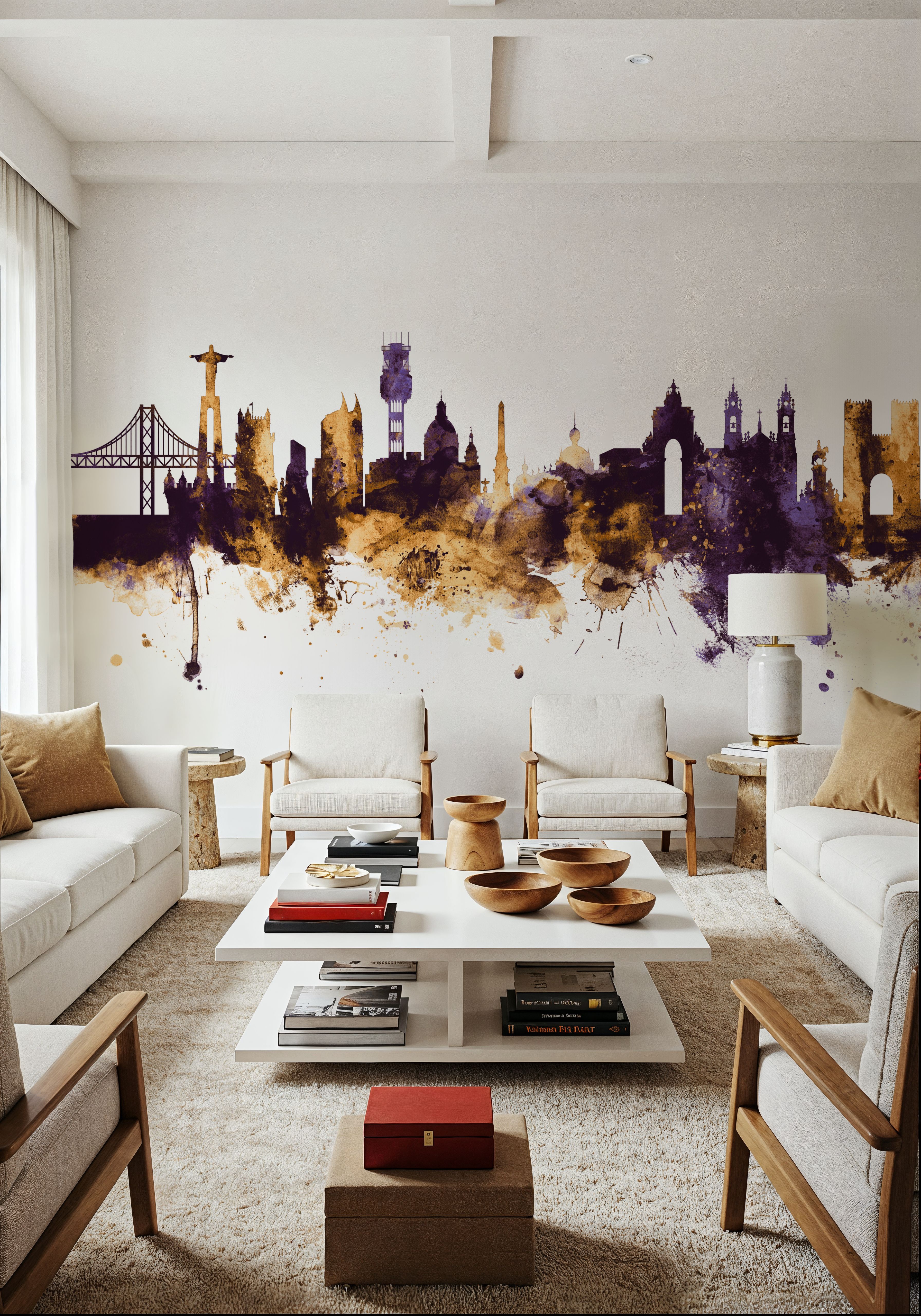 Lisbon Portugal Skyline Purple & Gold