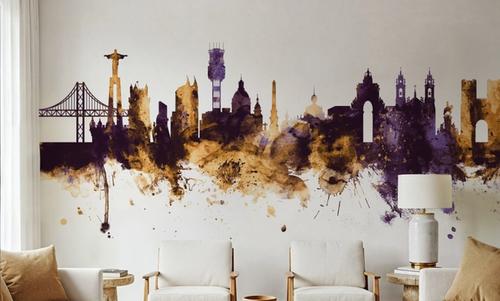 Lisbon Portugal Skyline Purple & Gold