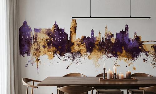 Pisa Italy Skyline Purple & Gold