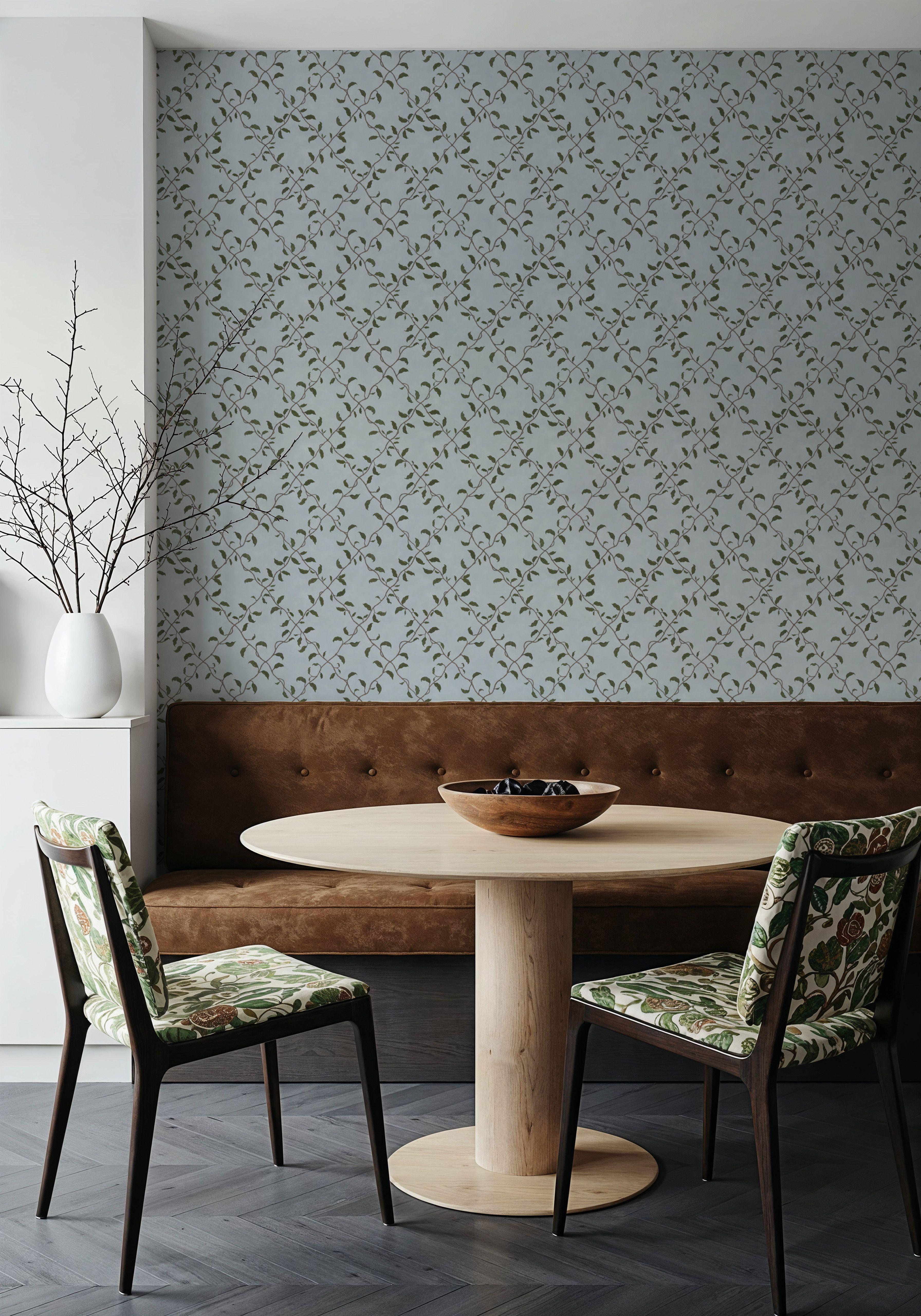 Emerald Trellis Petite, Sky, Wallpaper