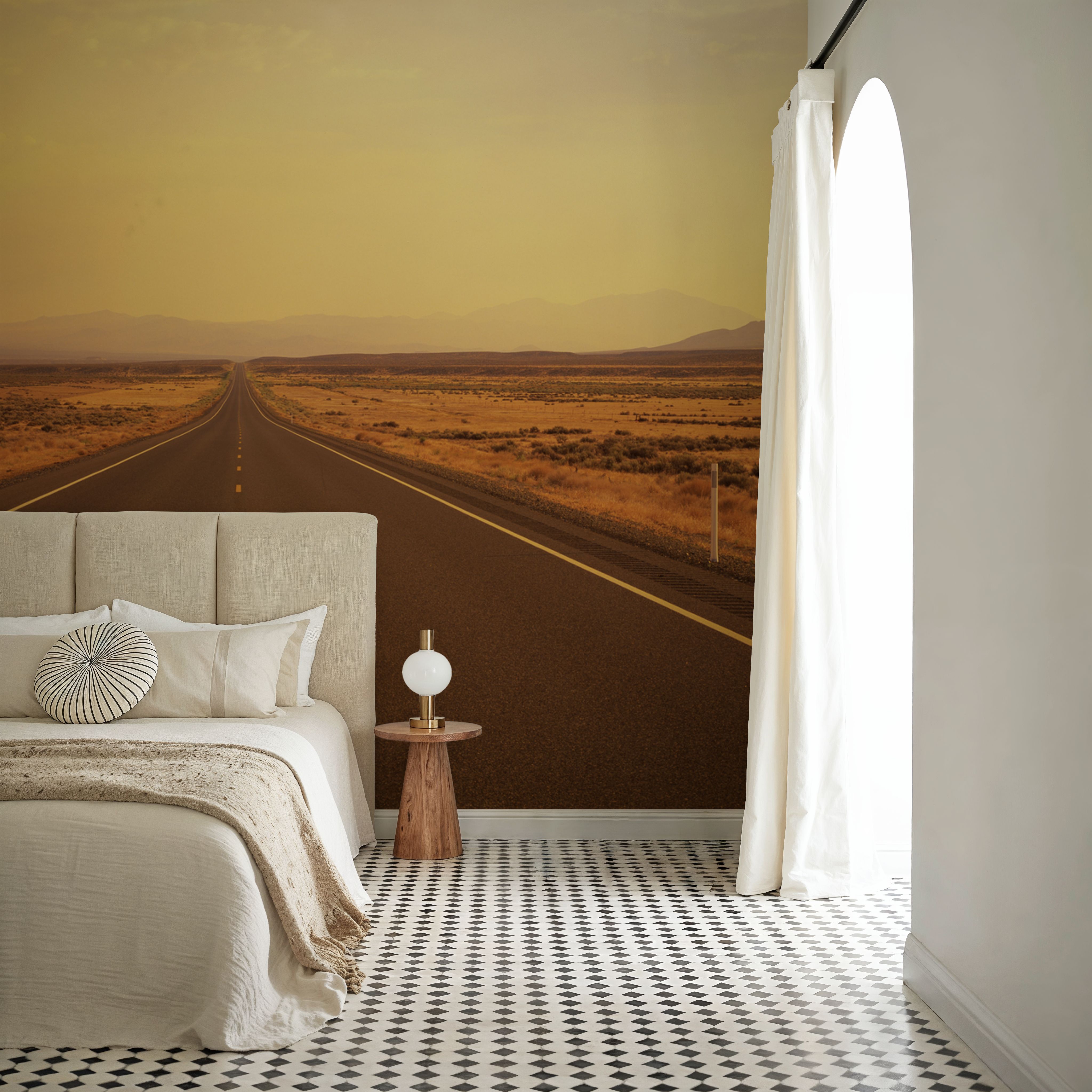 Wall Mural - Sunset Highway - Desert Landscapes mural wallpaper - Yellow - Offices - Wallism US - Premium, Textured or Peel & Stick